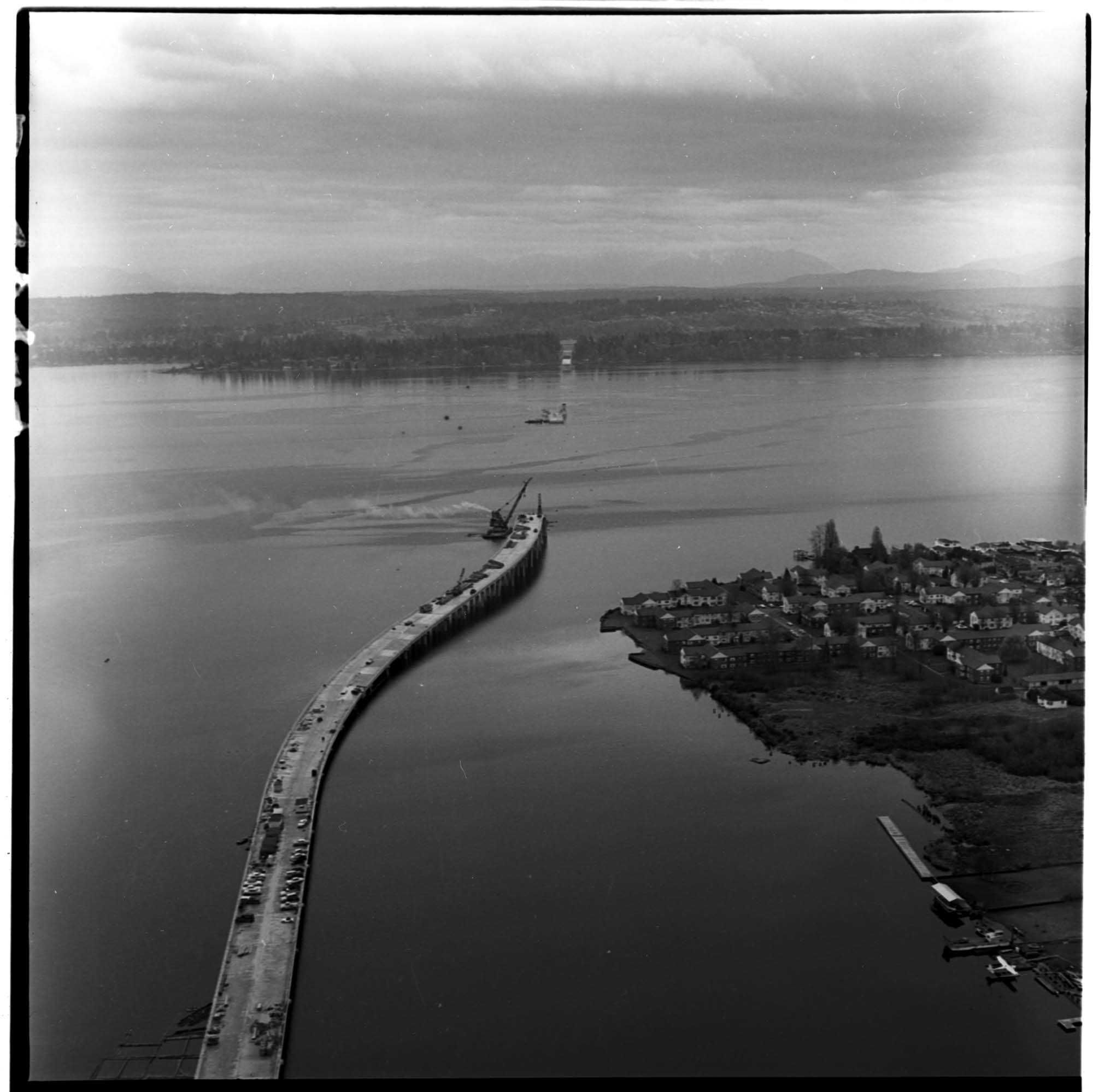 Image of Aerial view of Evergreen Point Floating Bridge, March 1963