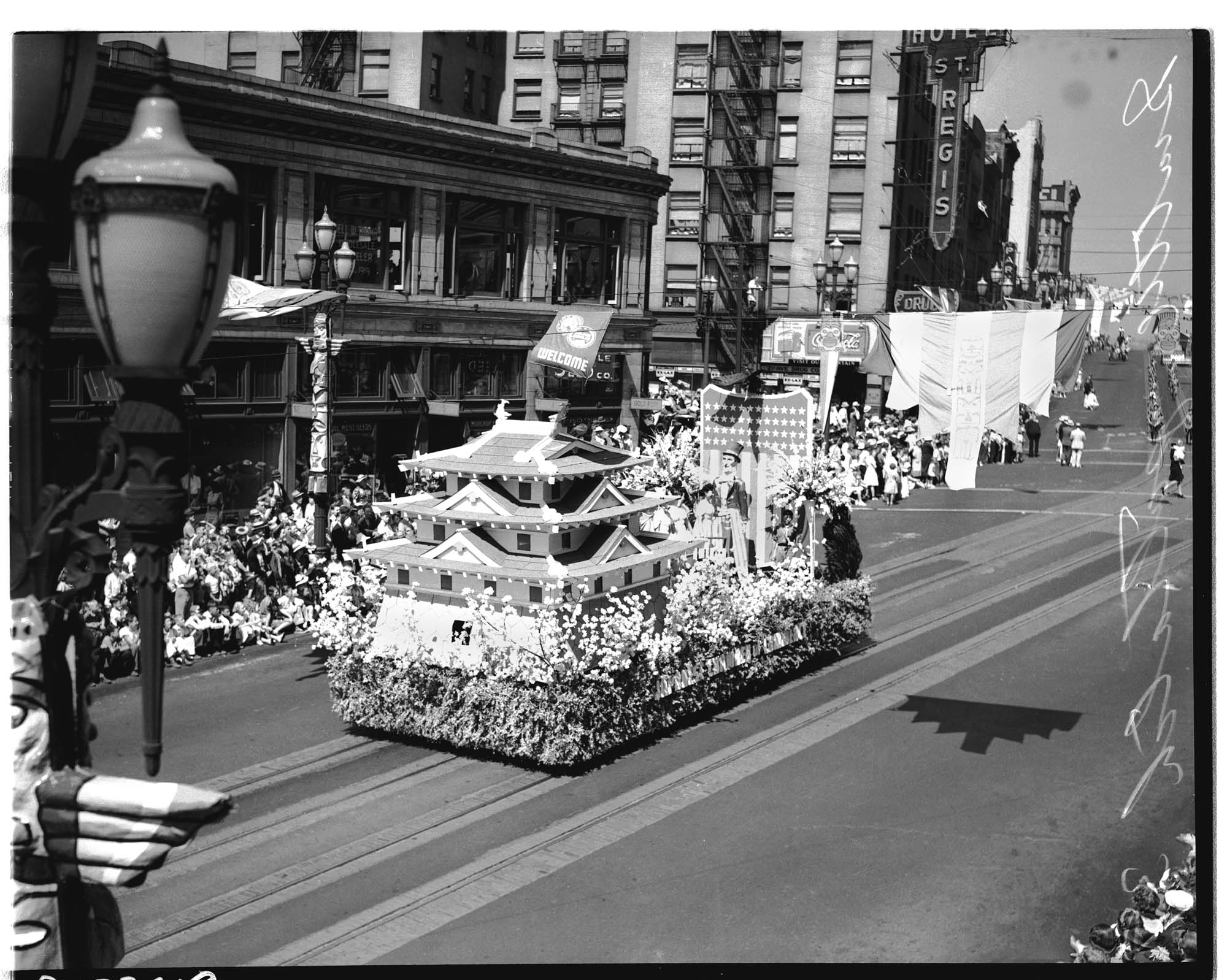 Image of Japanese Chamber of Commerce float in Potlatch parade on Second Avenue, Seattle, 1939