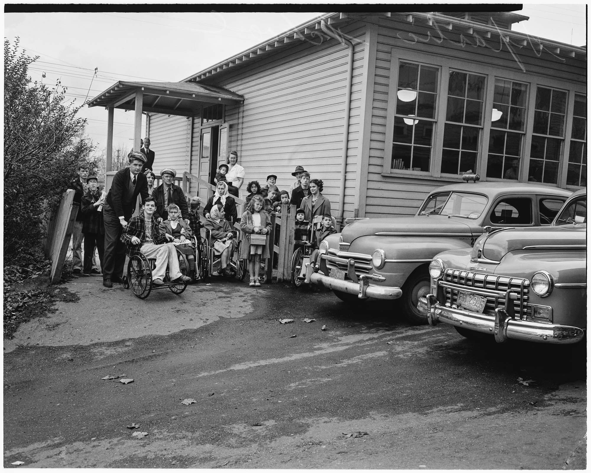 Image of Group in front of school for children with disabilities, Seattle, 1948