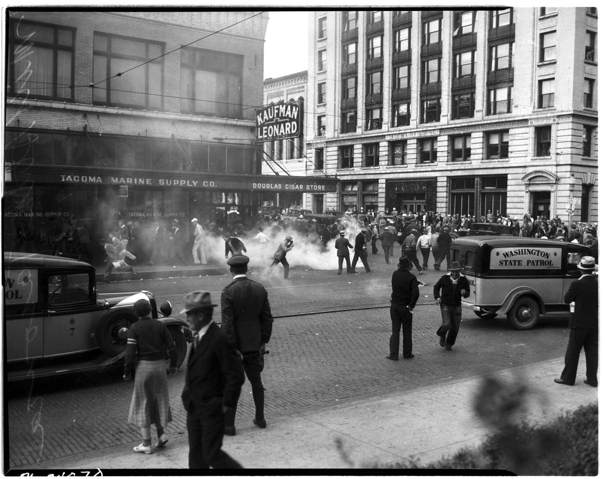 Image of Tear gas in Tacoma during the 1935 mill strike, June 24, 1935