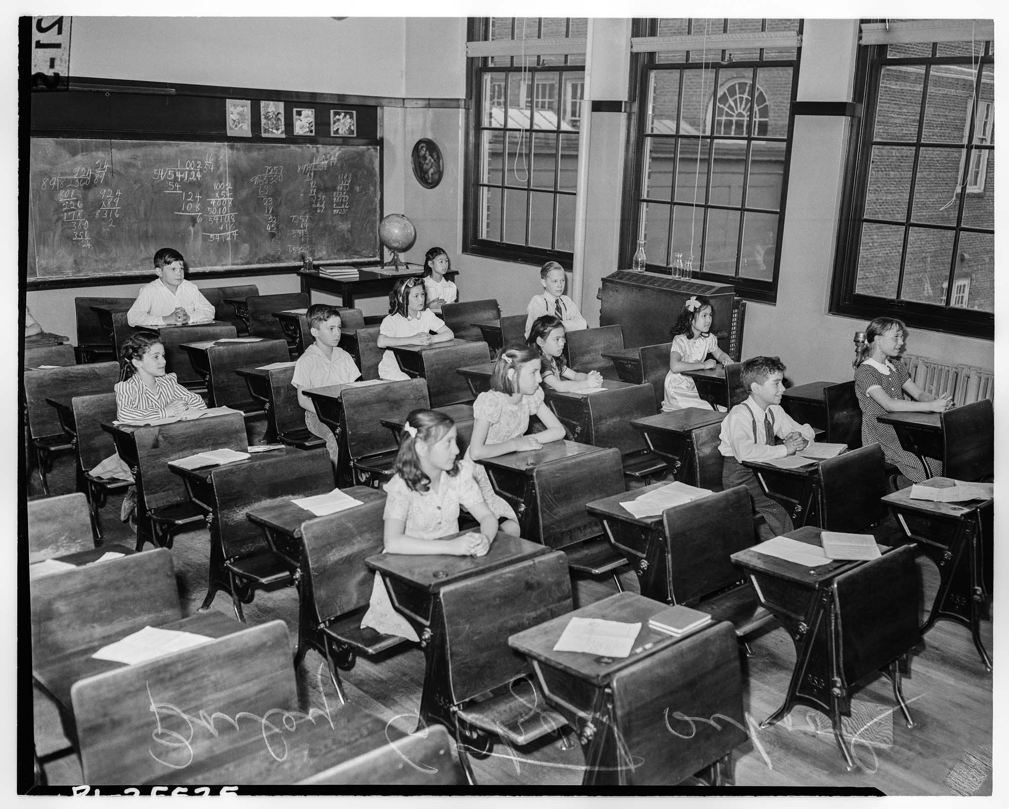 Image of Bailey Gatzert School classroom after incarceration of Japanese Americans, Seattle, 1942