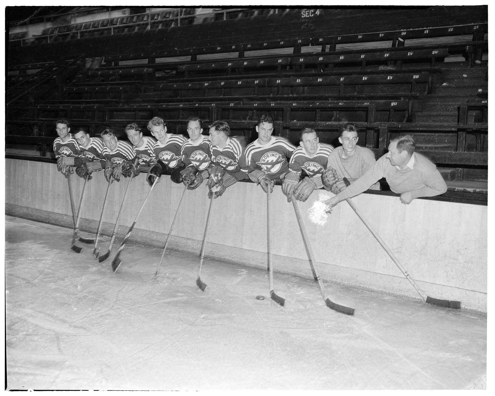Image of Boeing Bombers hockey team, Seattle, 1943