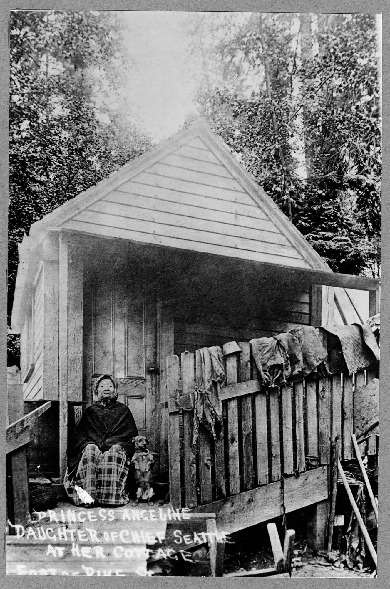 Image of Kikisoblu (Princess Angeline) at her home, circa 1890