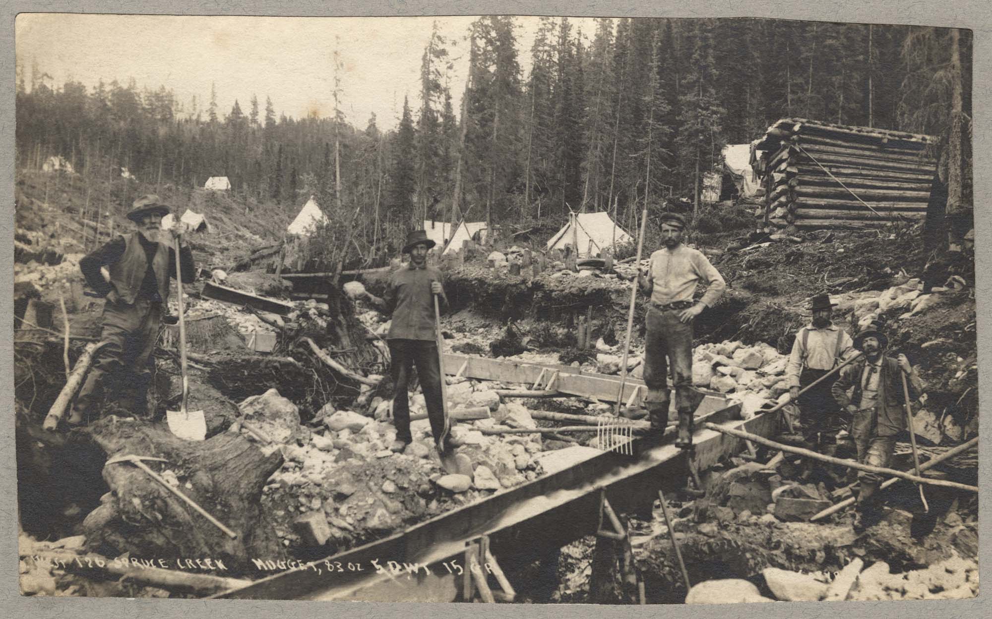 Image of Gold miners at Spruce Creek, circa 1898