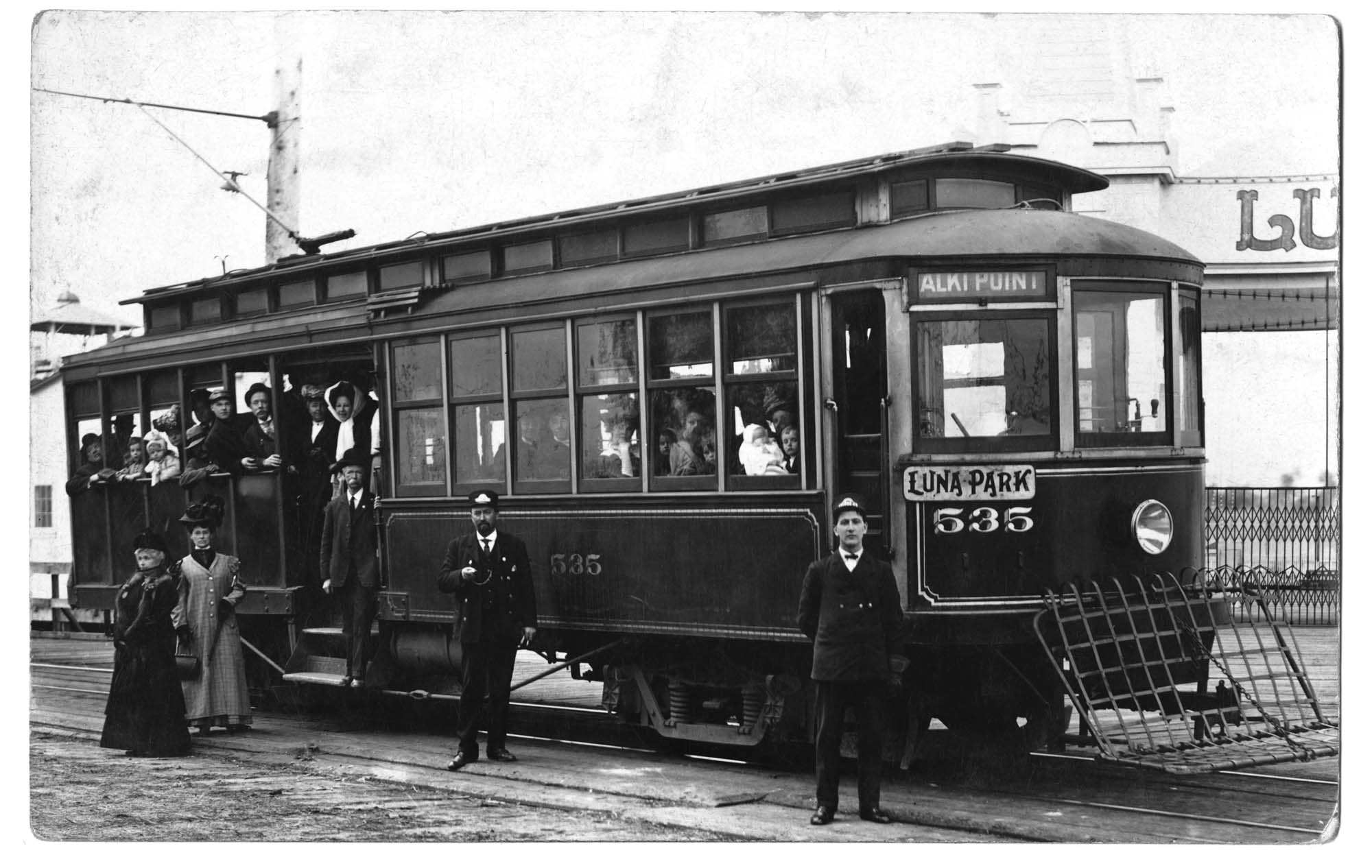 Image of Trolley car No. 535 for Alki Point and Luna Park, circa 1910