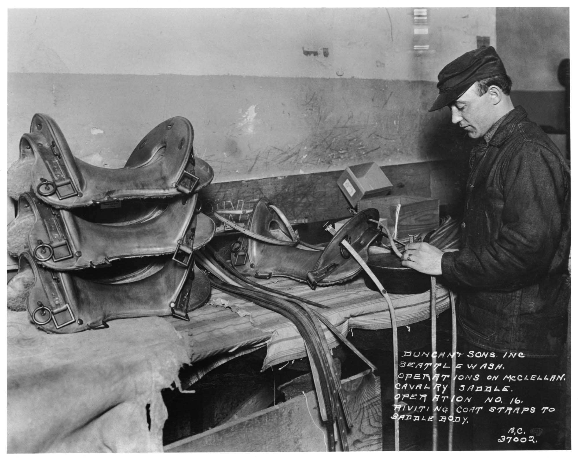 Image of Worker making saddle at Duncan & Sons, Seattle, December 23, 1918