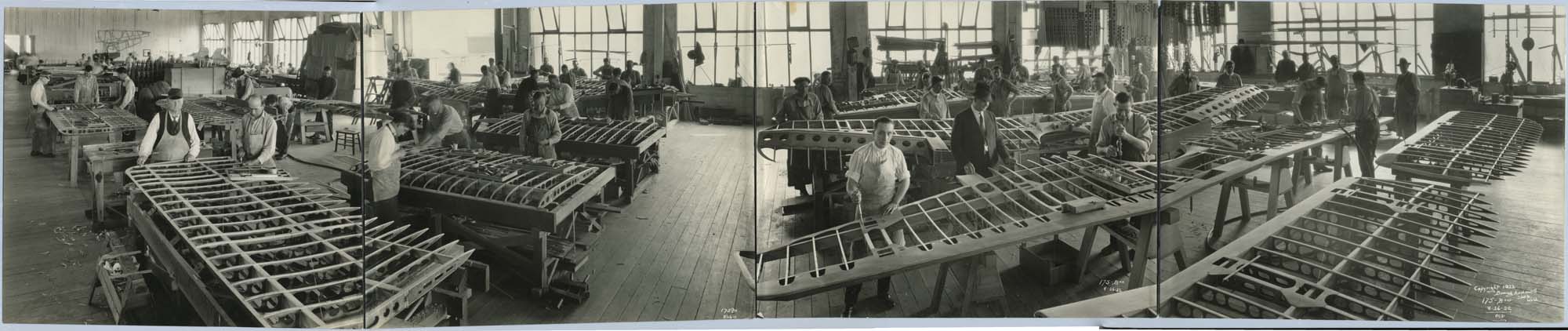 Image of Men assembling wooden wings, Boeing Airplane Company, 1922
