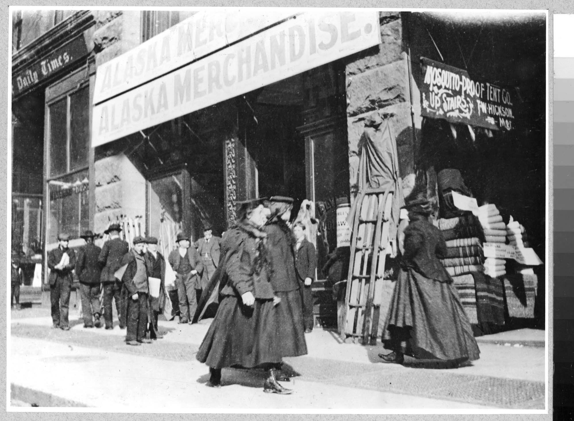 Image of Second Avenue sidewalk during the gold rush, 1899