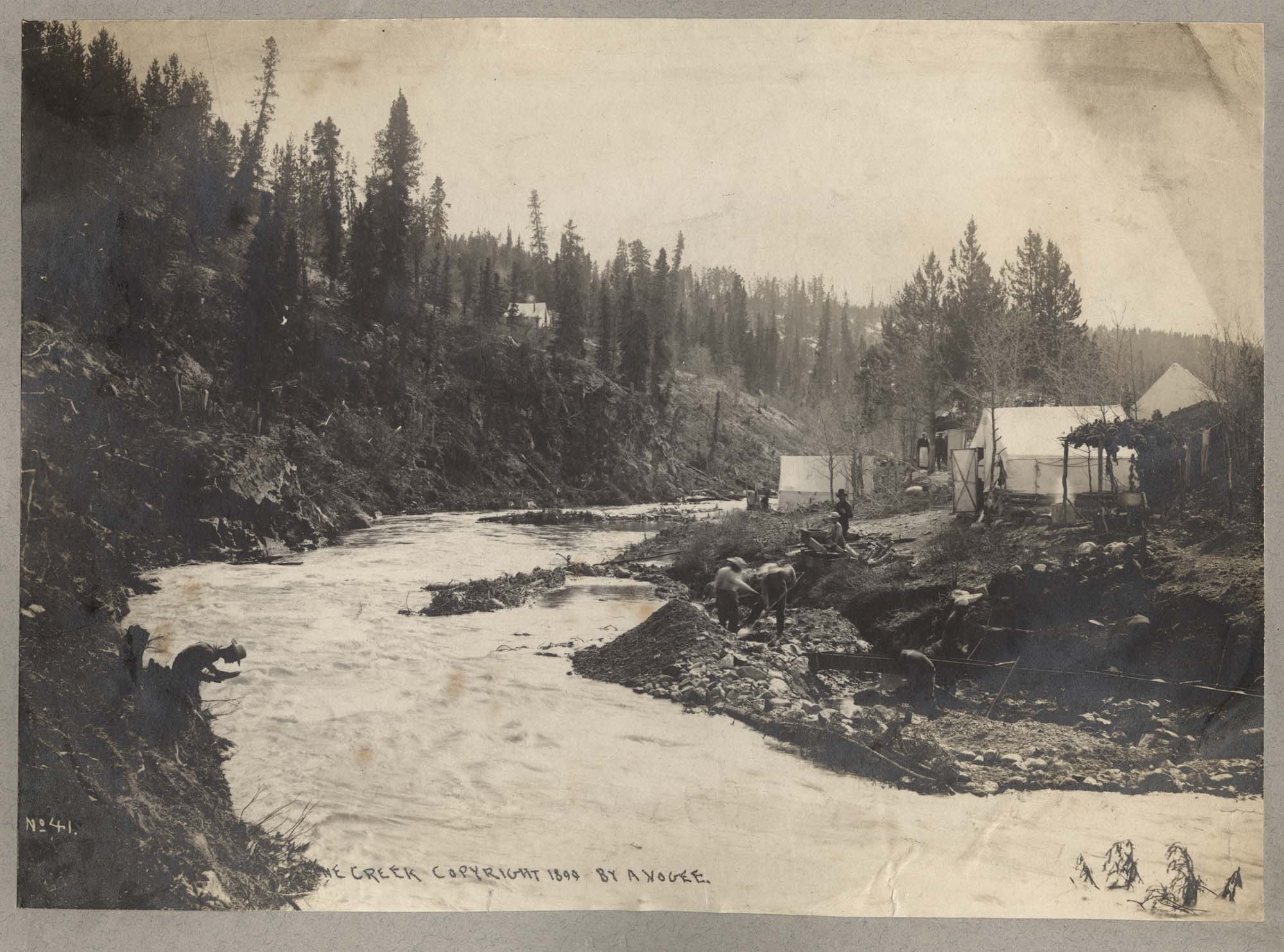 Image of Miners at work on banks of Pine Creek, circa 1899