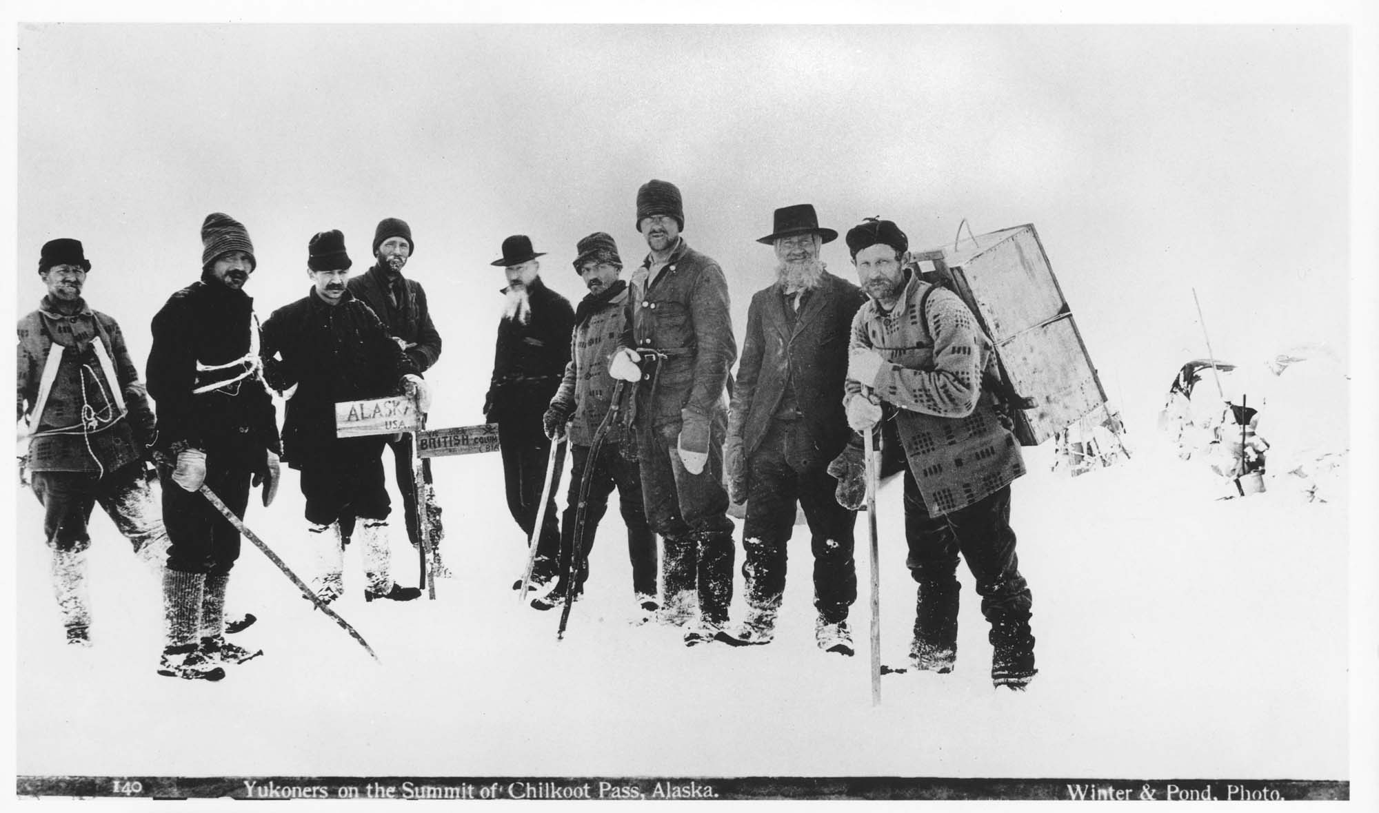 Image of Yukoners on the summit of Chilkoot Pass, Alaska, circa 1897