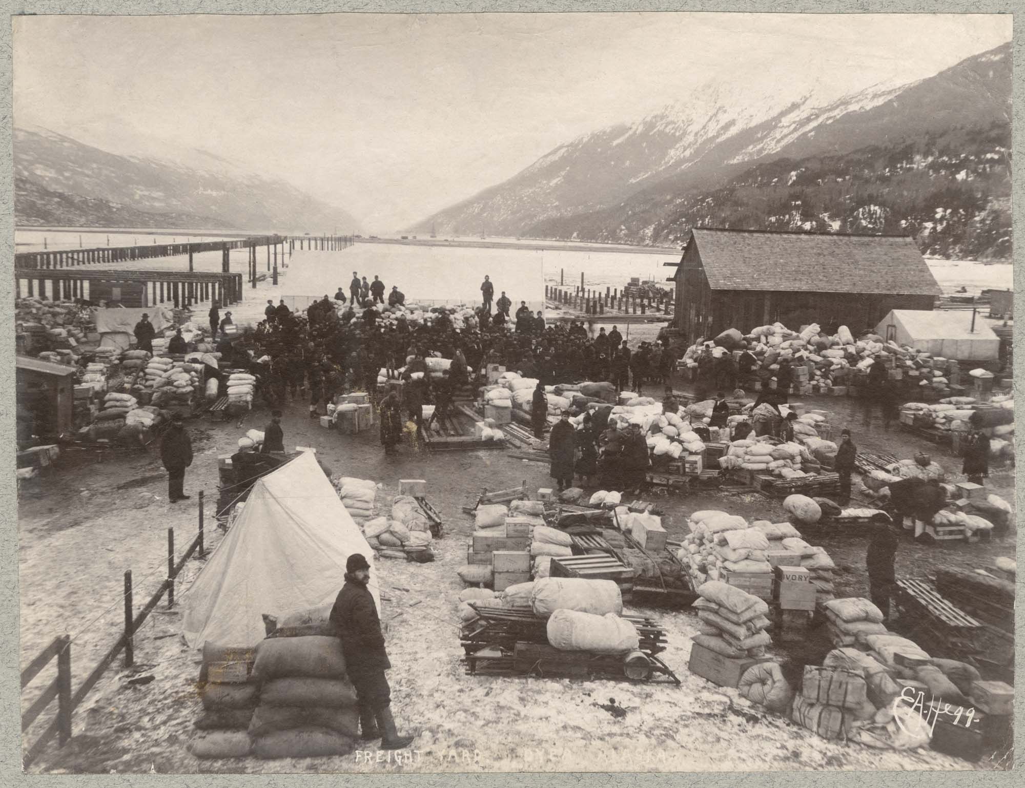 Image of Freight yard at Dyea, circa 1898
