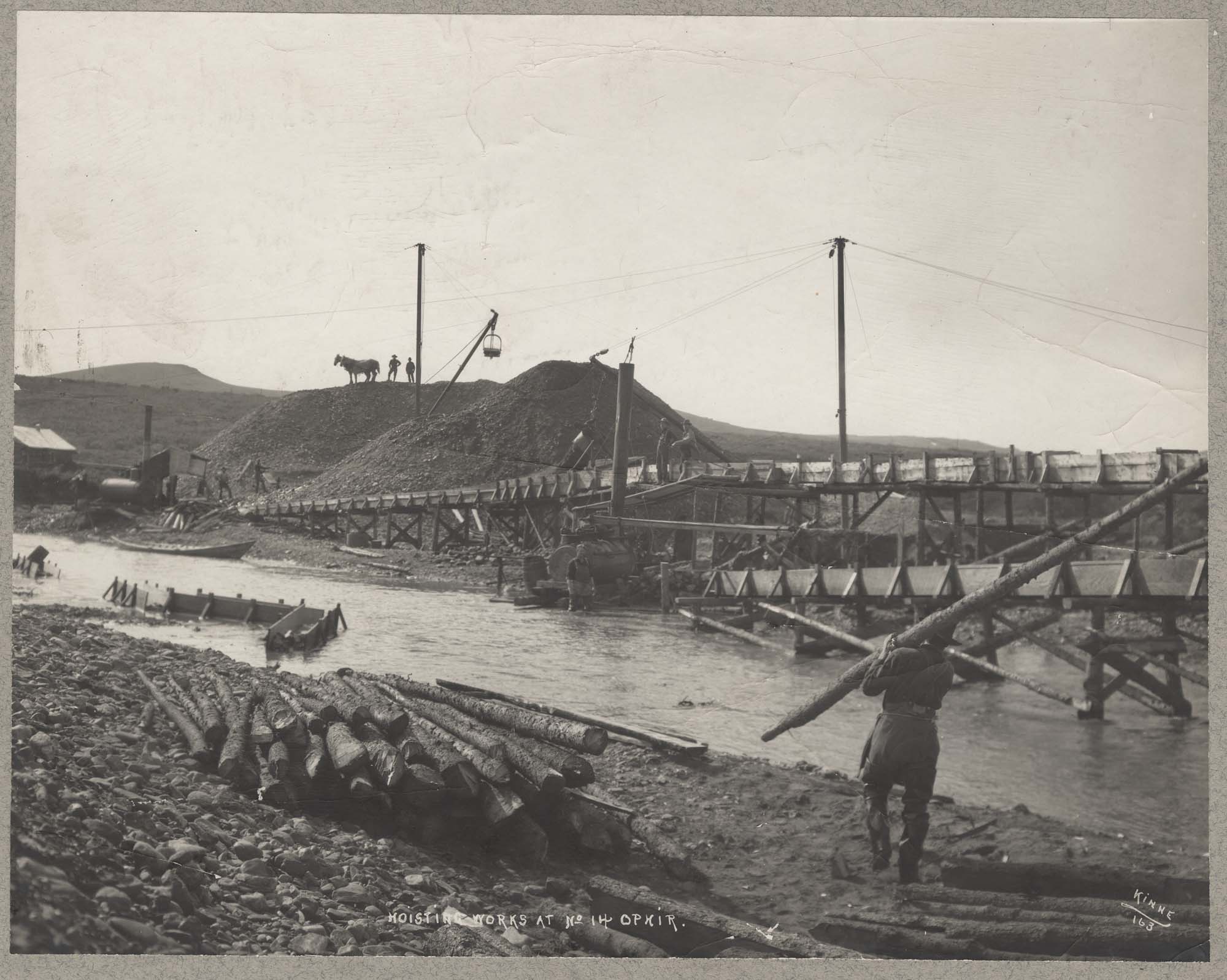 Image of View of sluices and piles of gravel at Ophir, circa 1905