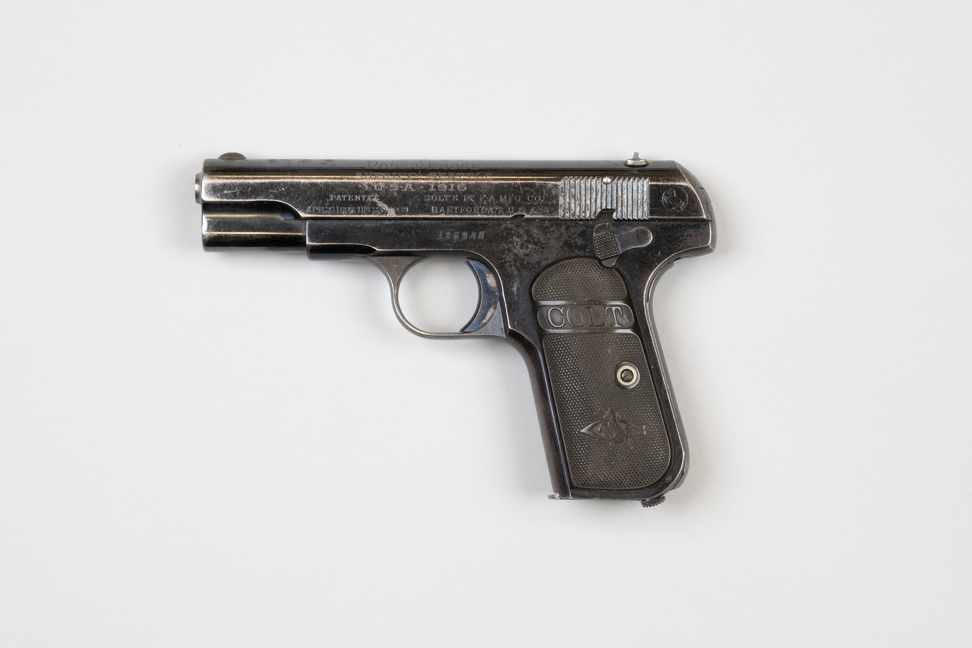 Image of Automatic Colt .32 caliber pistol that belonged to Tobert T. Hodge, King County Sheriff, 1916
