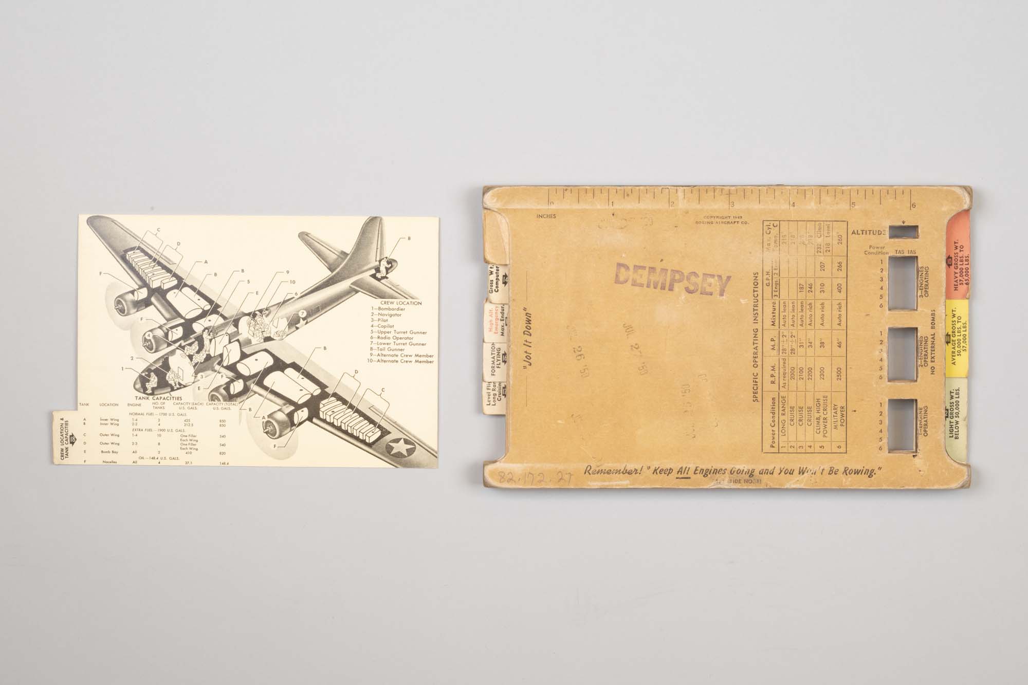 Image of Flight computer chart for the Model B-17F, used by Bessie Dempsey while working for Boeing, 1950