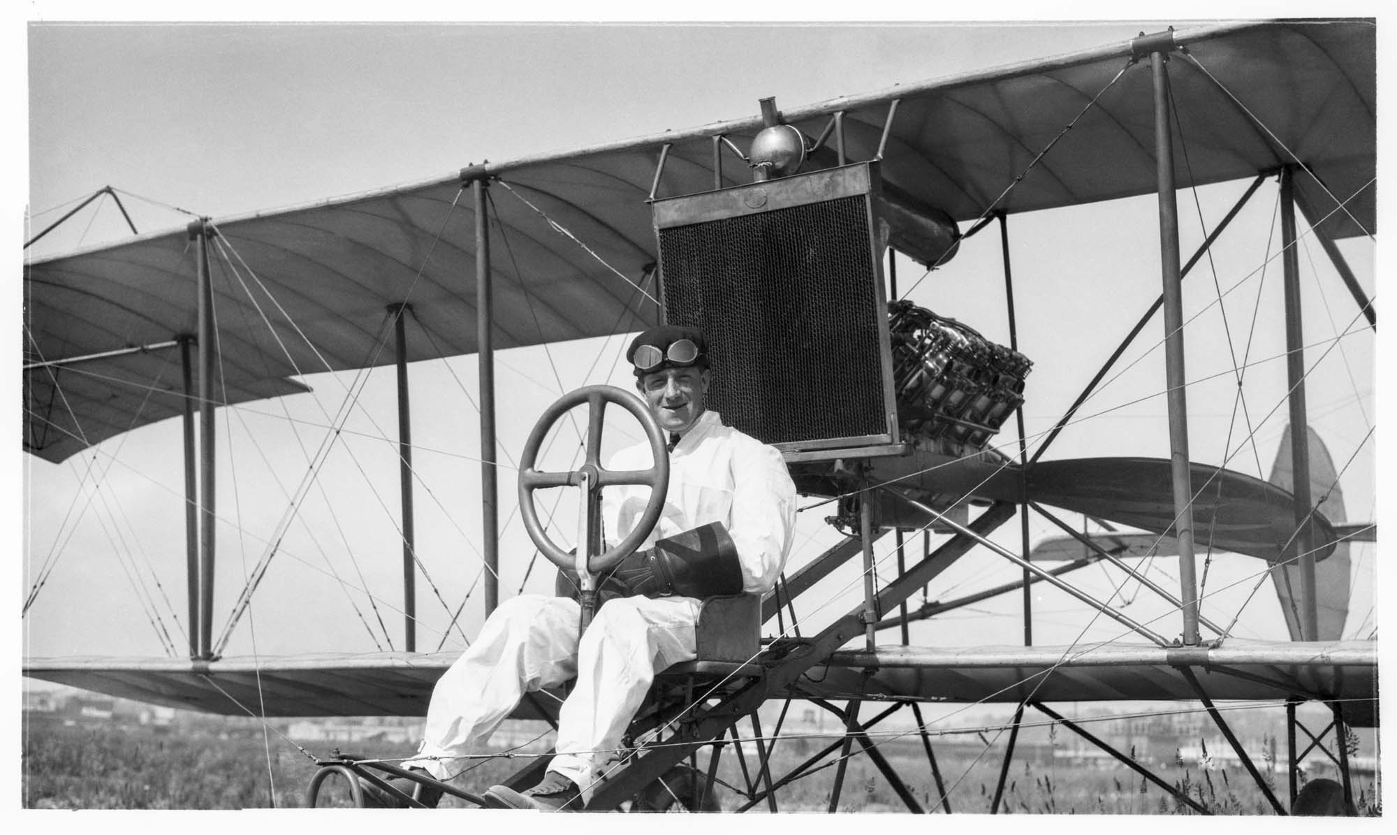 Image of Herb Munter in airplane, Seattle, circa 1915