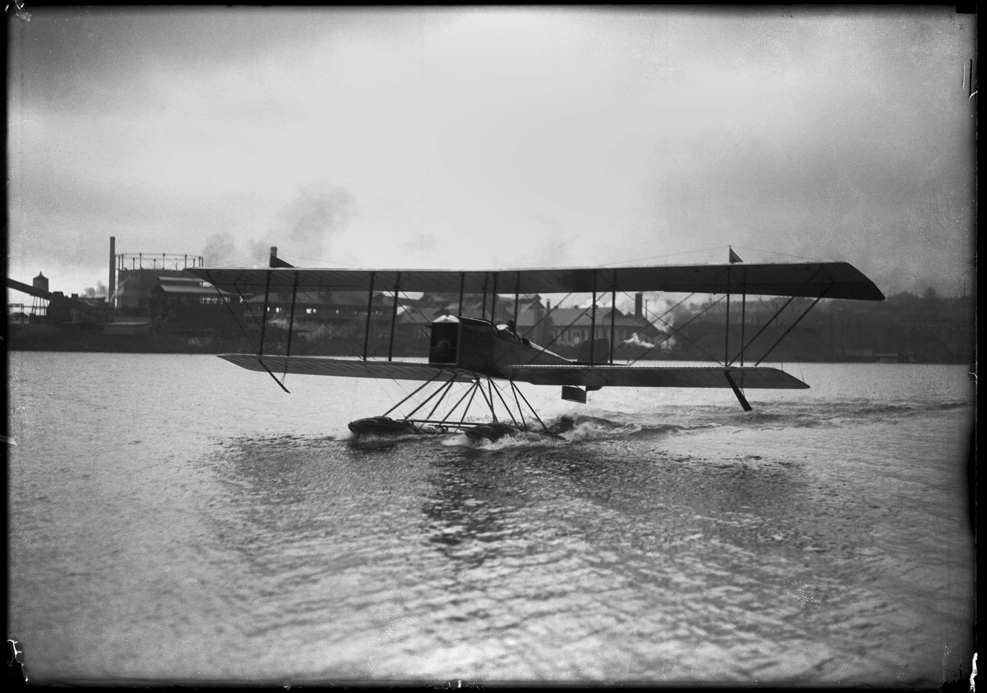Image of Herb Munter's seaplane in Lake Union, Seattle, 1916