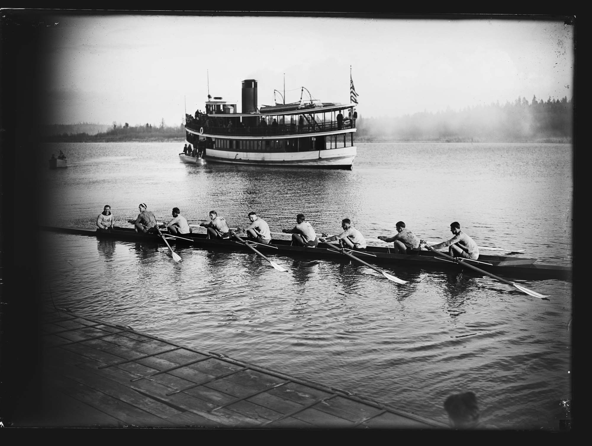 Image of University of Washington varsity crew team in shell, Seattle, 1924