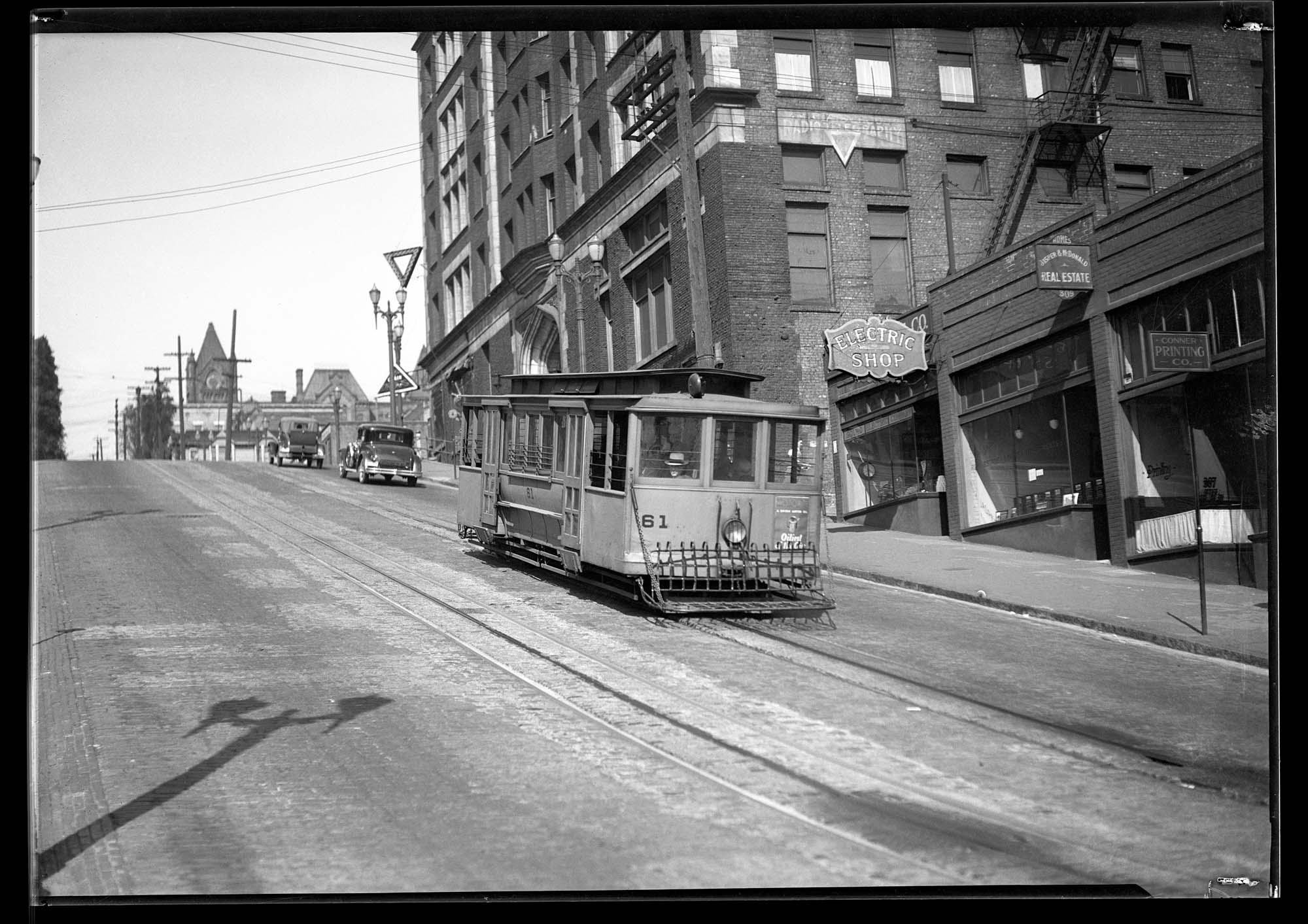 Image of Cable car on James Street, Seattle, July 14, 1930