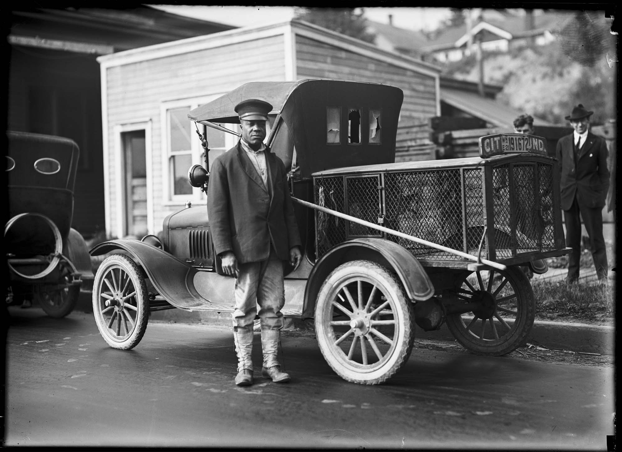 Image of James W. Abell with dogcatching truck, September 14, 1921