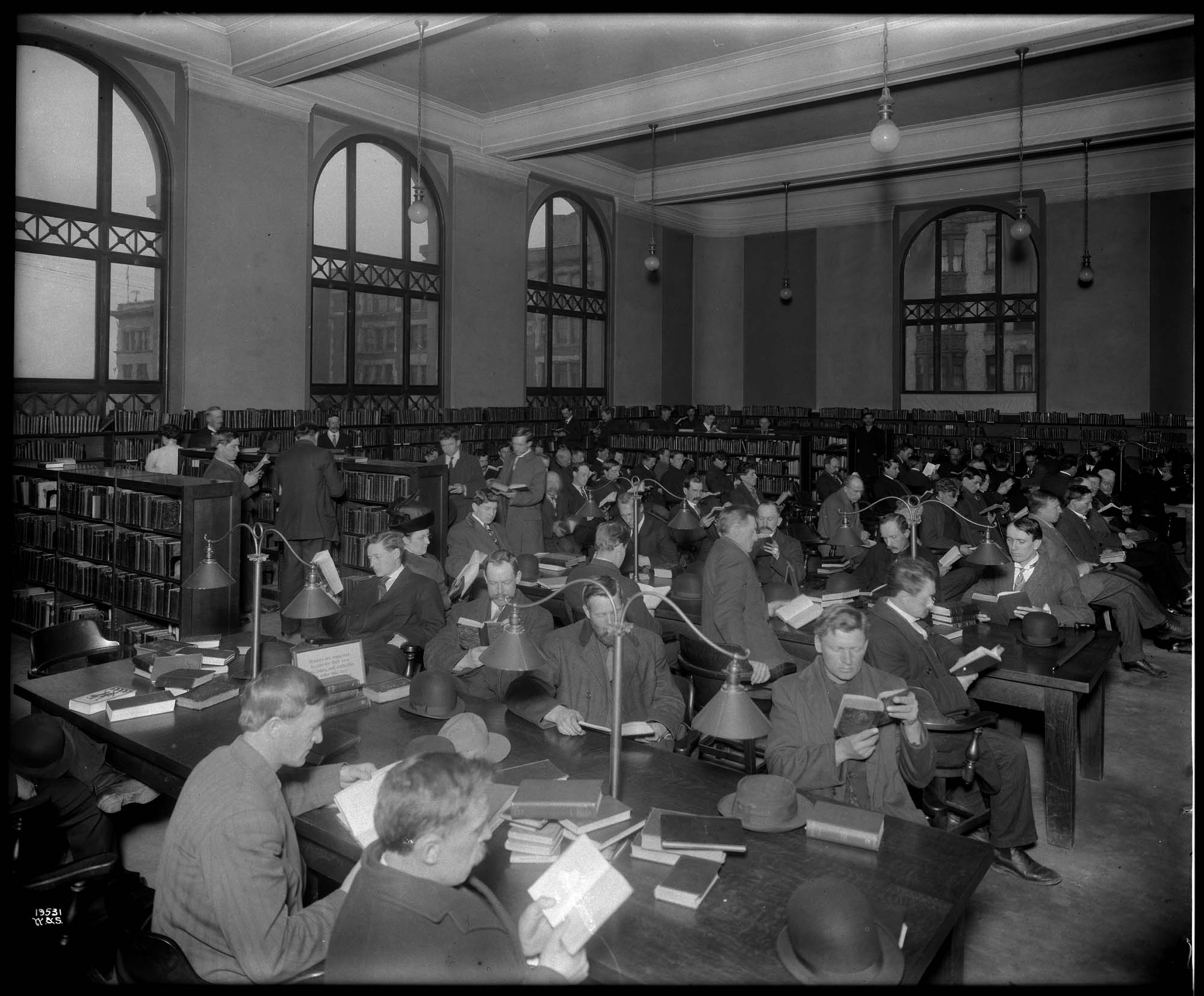 Image of Men's reading room in the Seattle Public Library, circa 1918