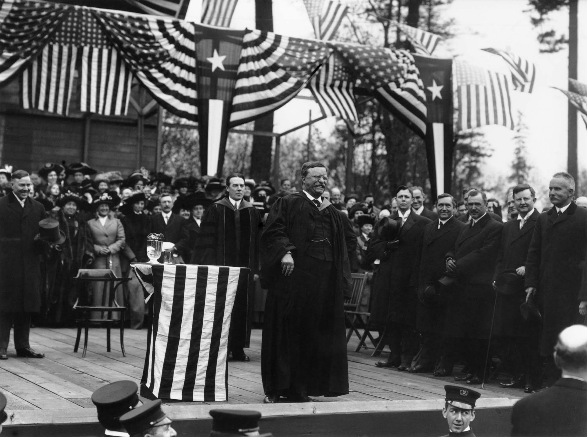 Image of Former President Theodore Roosevelt speaking at the University of Washington, Seattle, April 6, 1911