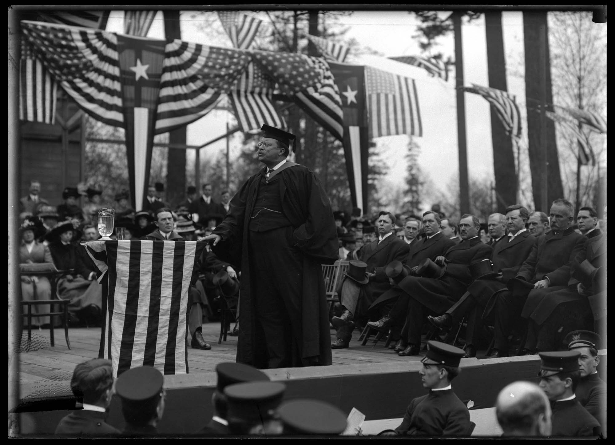 Image of Theodore Roosevelt speaking at the University of Washington , April 6, 1911