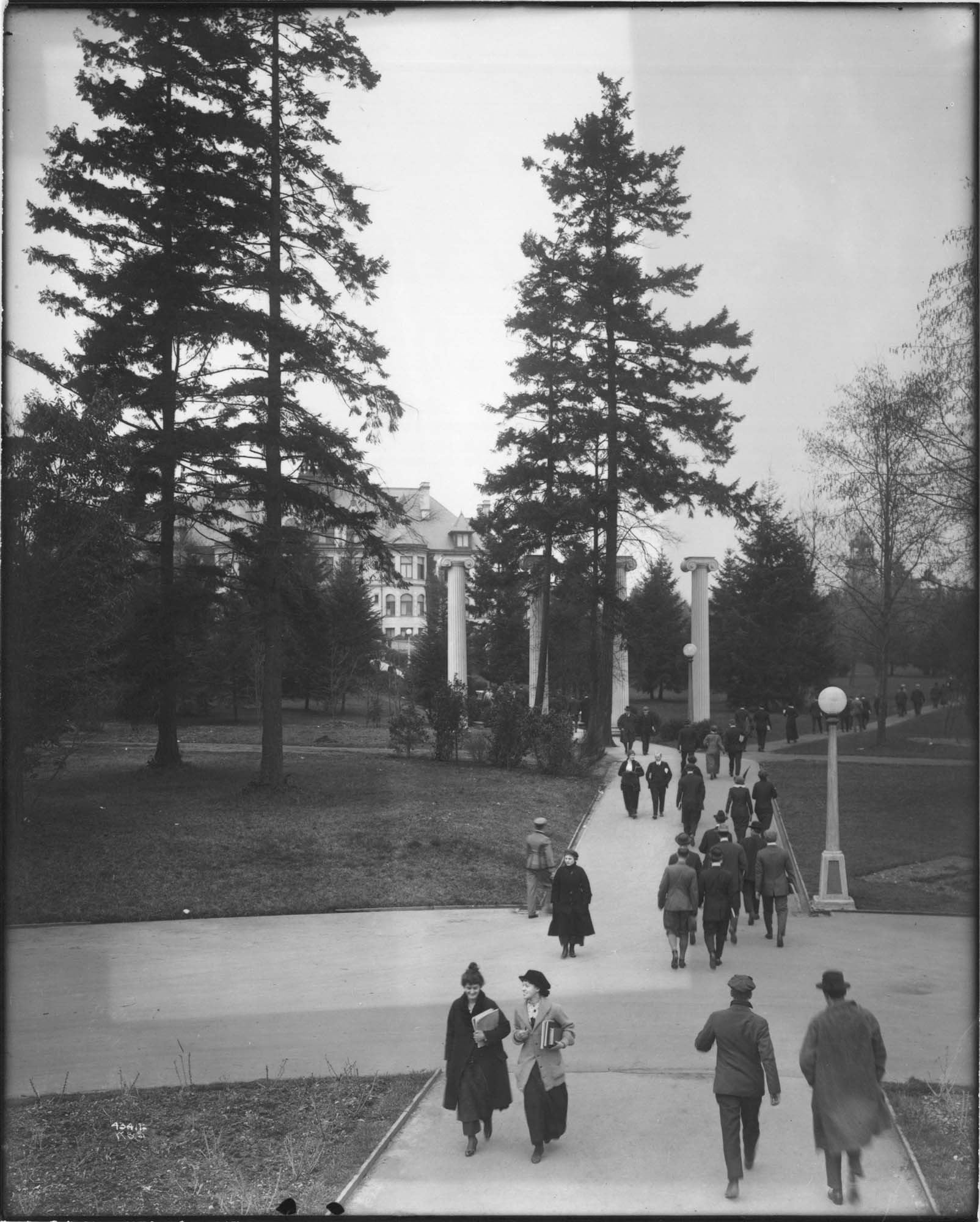 Image of Students walking on University of Washington campus, Seattle, 1915