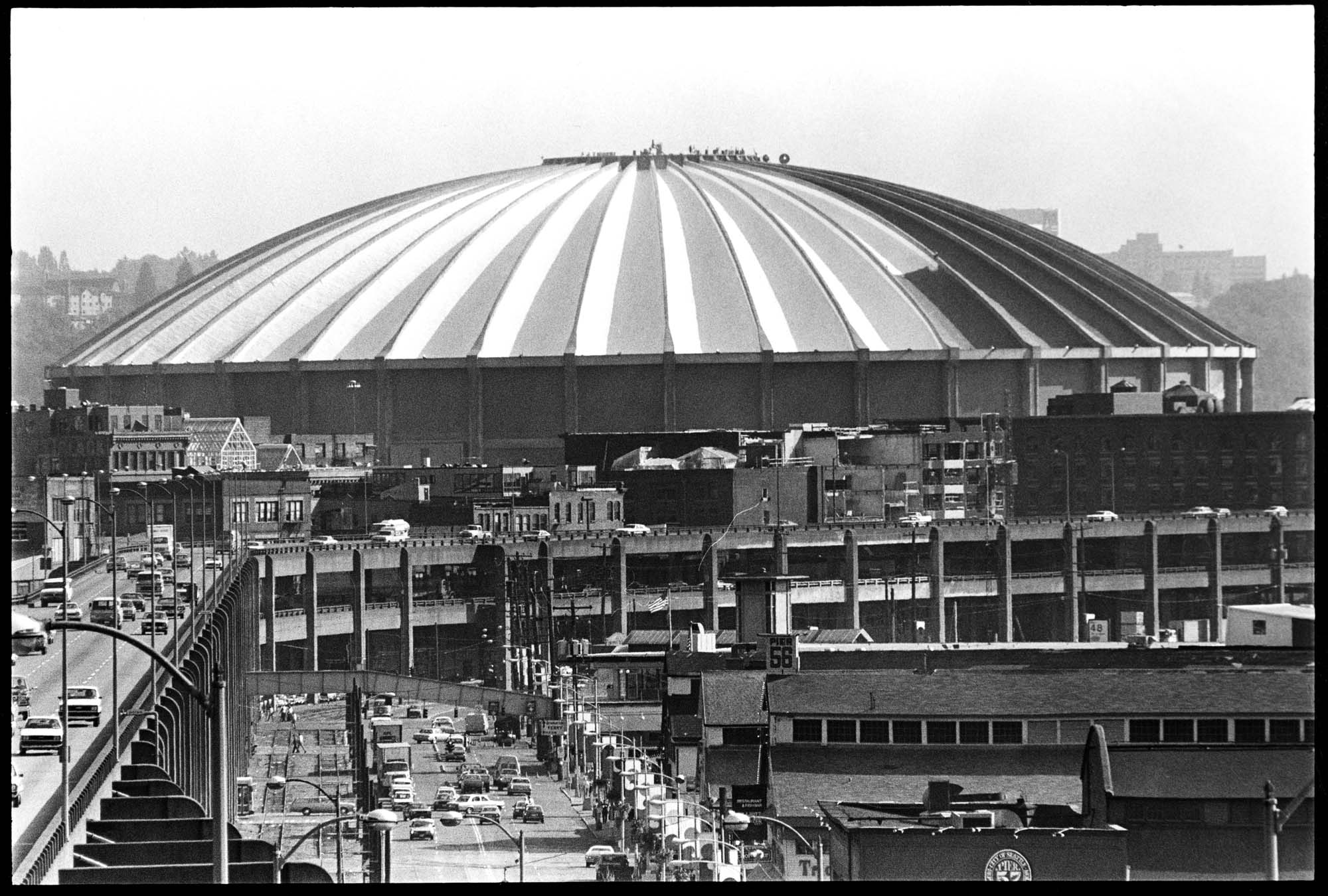 Image of View of Kingdome exterior, Seattle, September 23, 1983