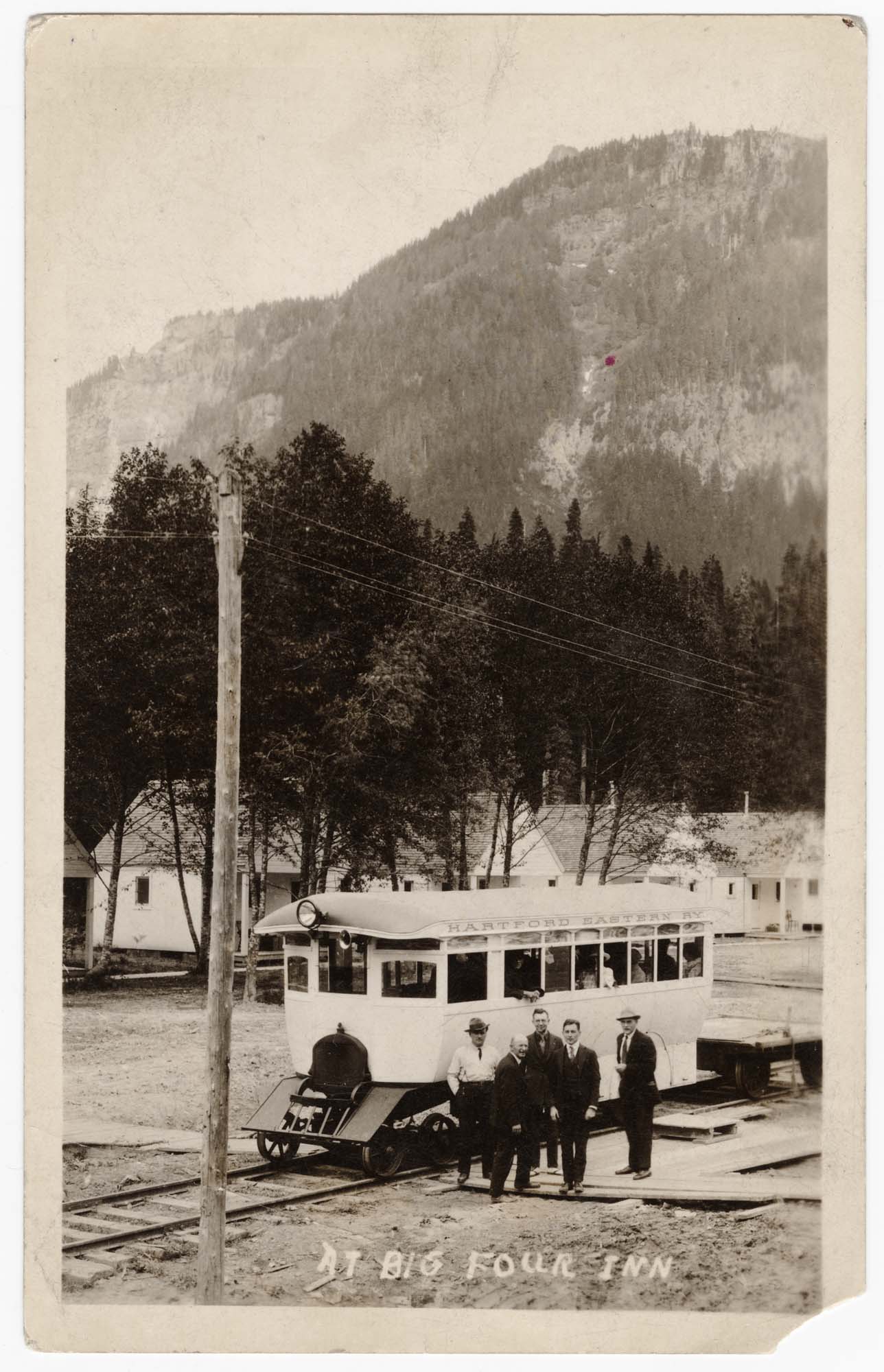 Image of Railroad car and cottages at the Big Four Inn, circa 1921