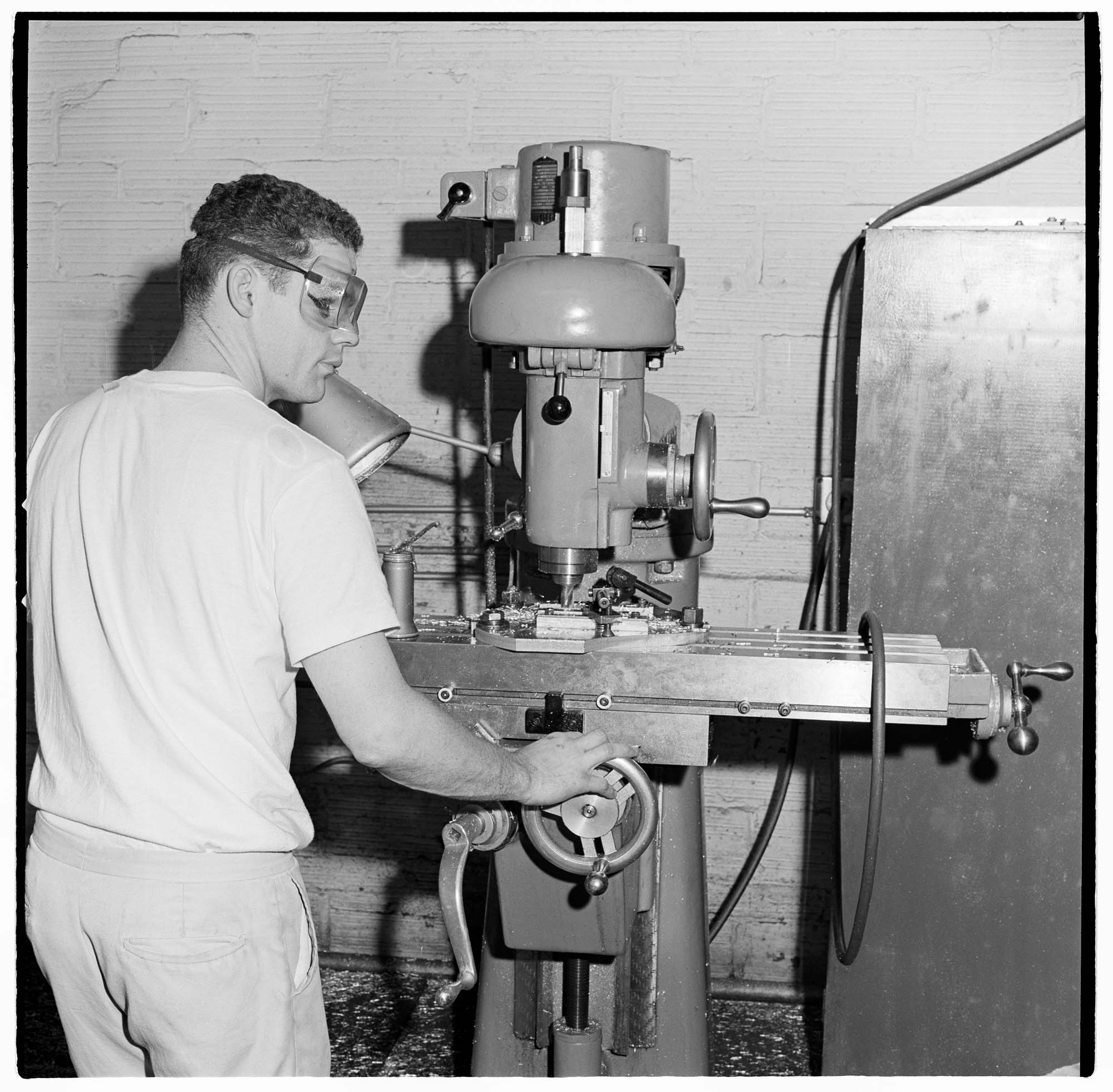 Image of Worker with a disability operating a router at Occupational Rehabilitation, Inc., Seattle, November 1966
