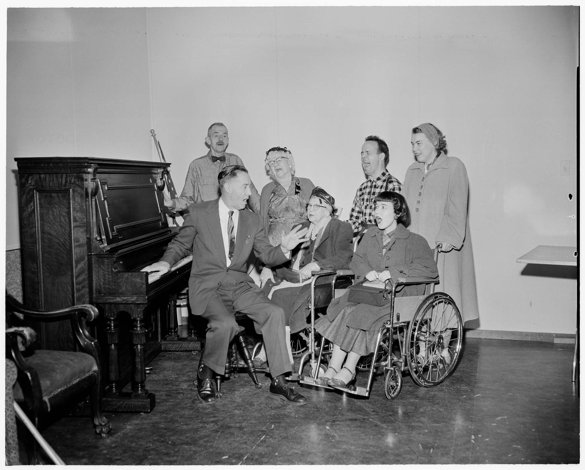 Image of People singing at the Handicapped Center, Seattle, January 23, 1958