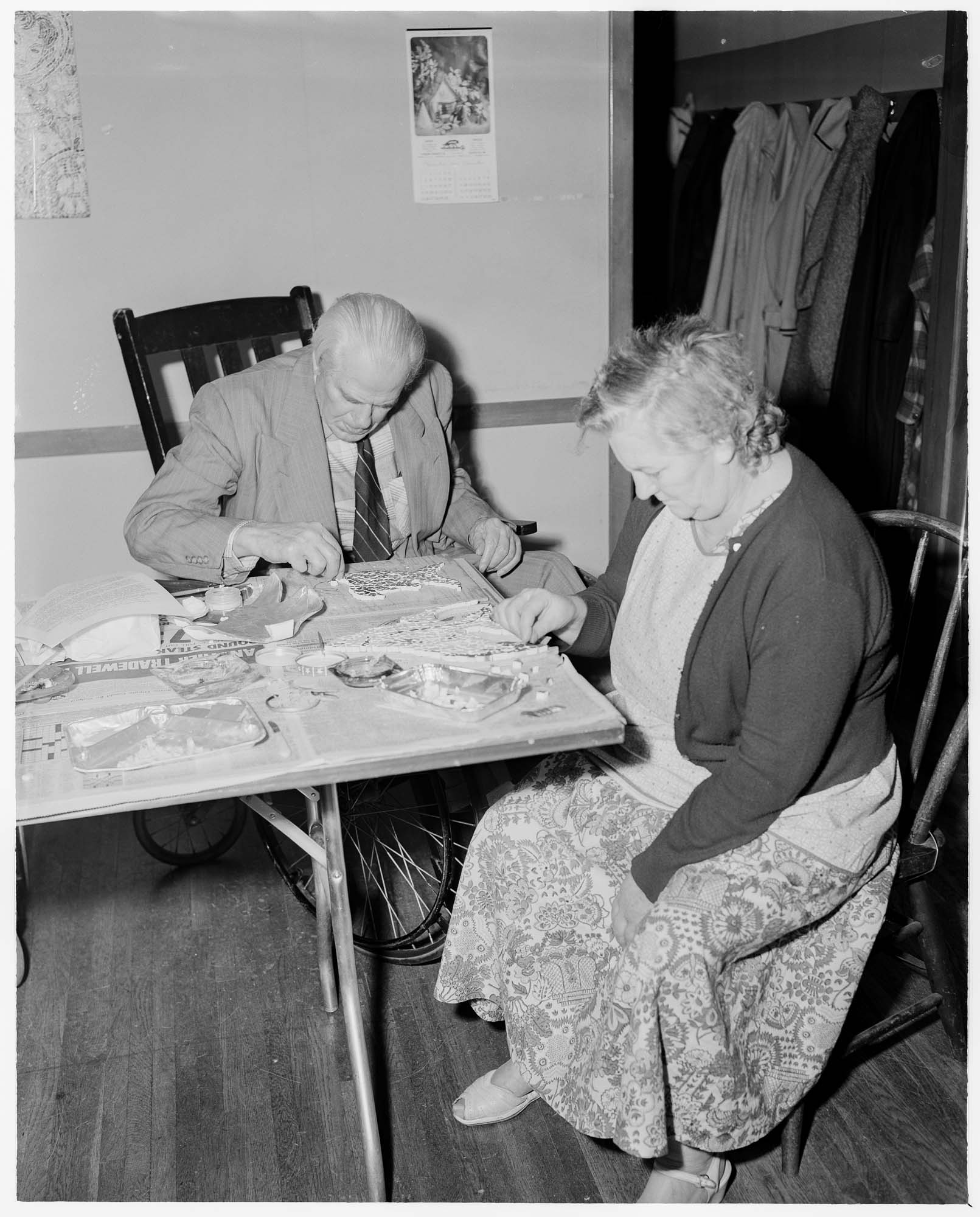 Image of Two people working on mosaics for the Handicapped Center Christmas Bazaar, Seattle, November 8, 1962