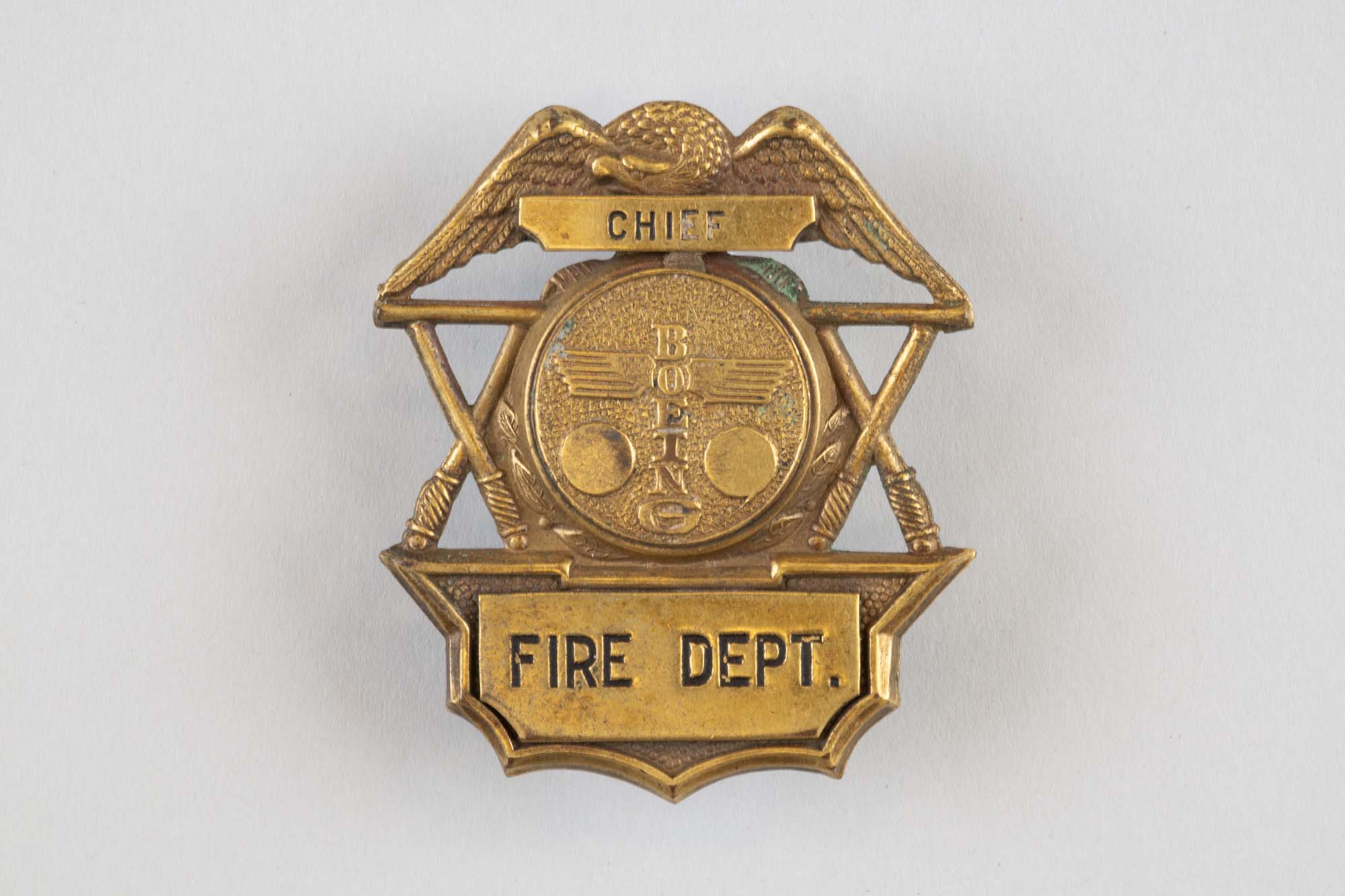 Image of Boeing Fire Department Chief badge, ca. 1940