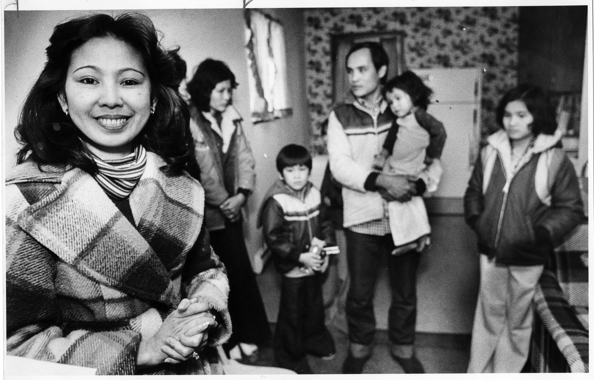 Image of Baptist missionary Hanh Nguyen with Giu Vo and her family in their apartment, Seattle, March 1982
