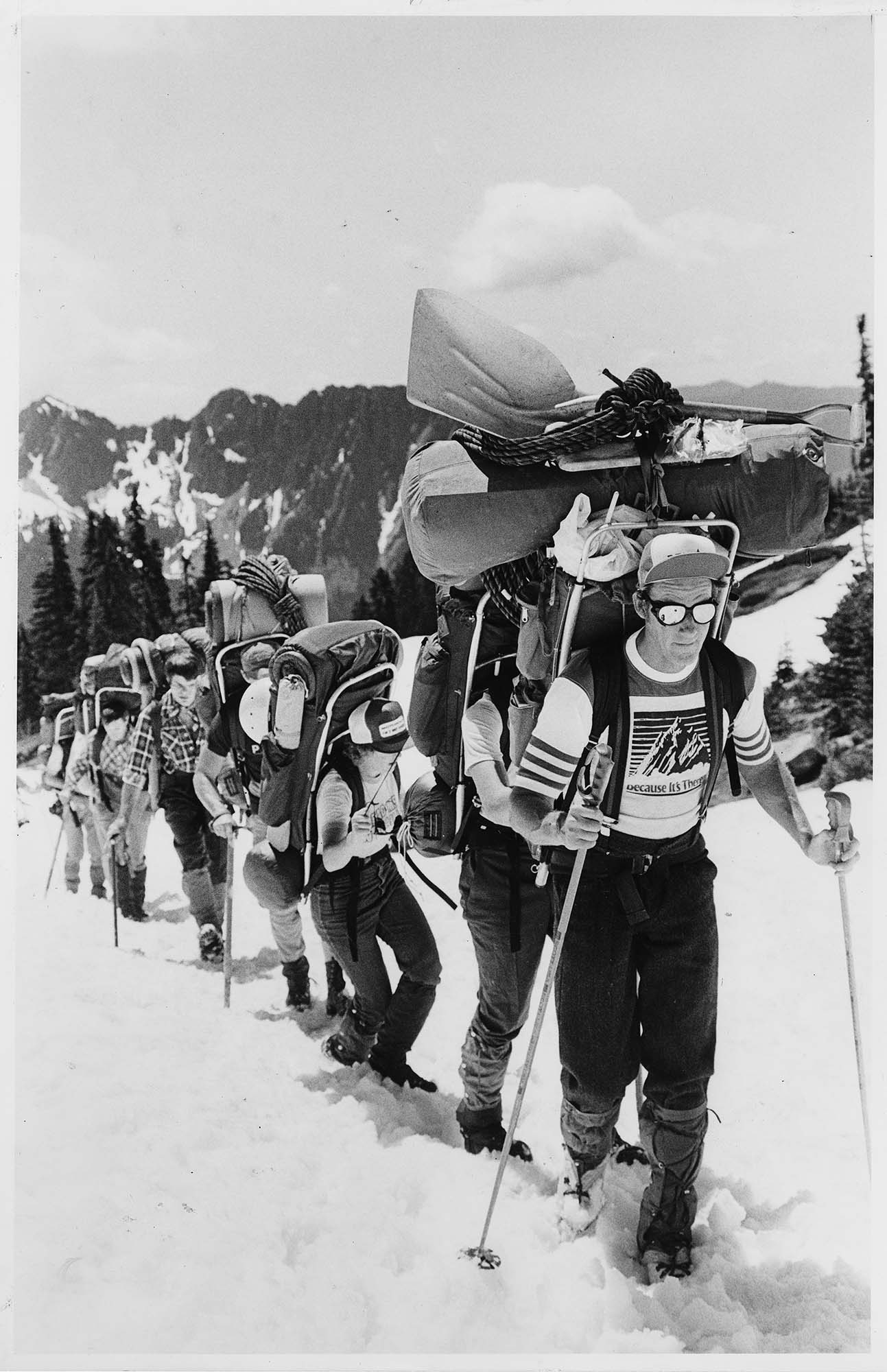 Image of Jim Whittaker leading group of people with disabilities to the summit of Mount Rainier, June 29, 1981