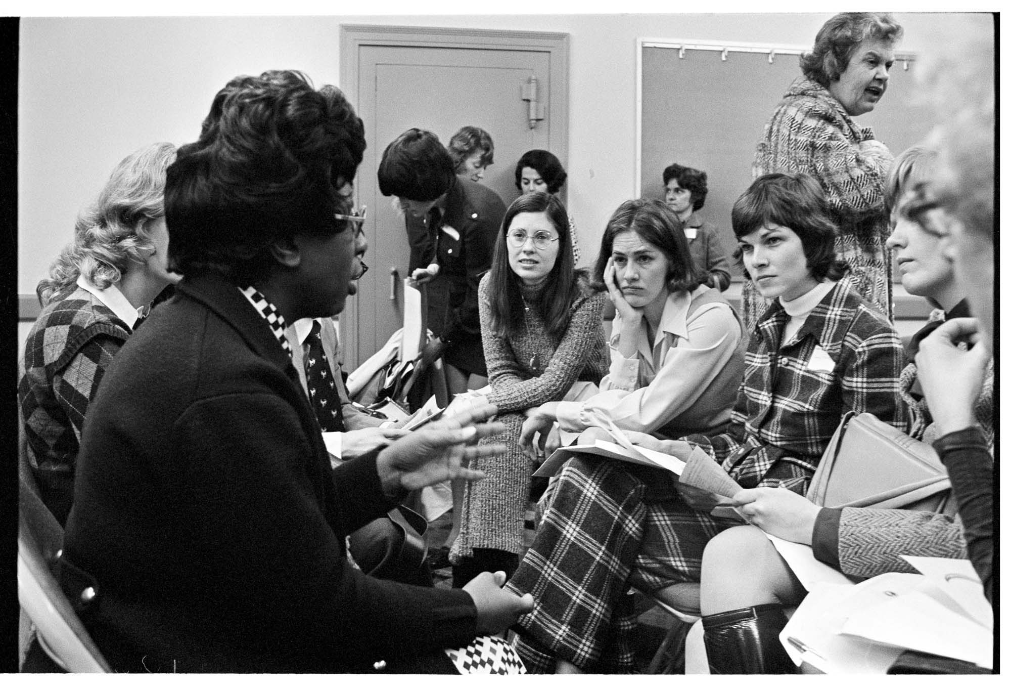 Image of League of Women Voters members speaking to Representative Peggy Joan Maxie, Olympia, January 1974