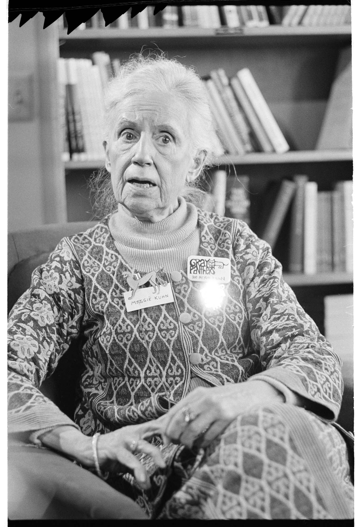 Image of Maggie Kuhn, founder of the Gray Panthers, Seattle, March 1, 1976
