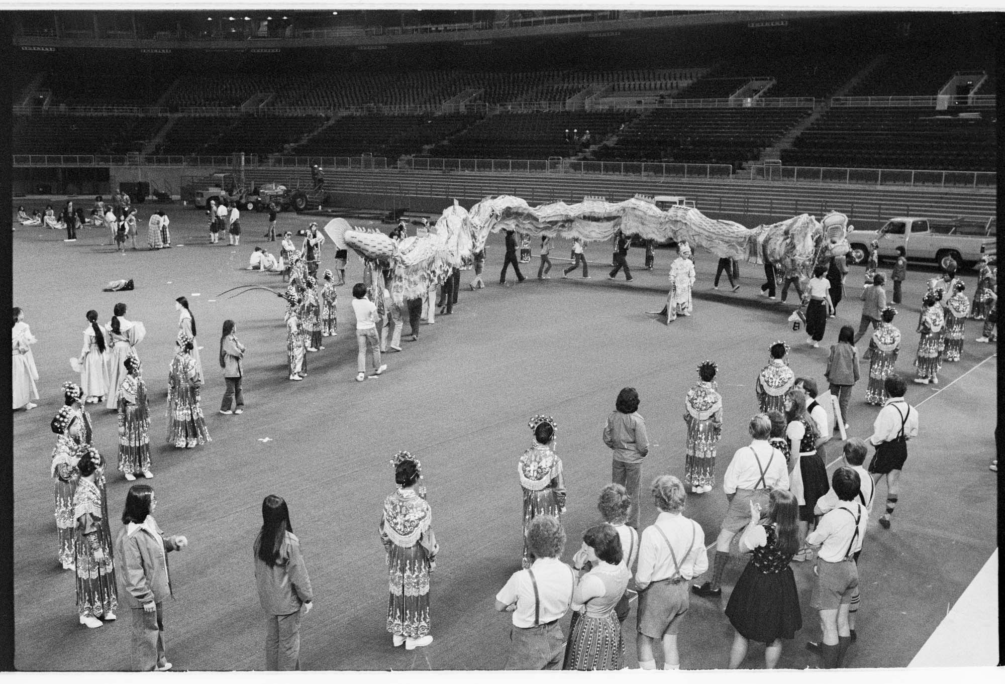 Image of Dancers rehearsing for the opening of the Kingdome, Seattle, March 21, 1976