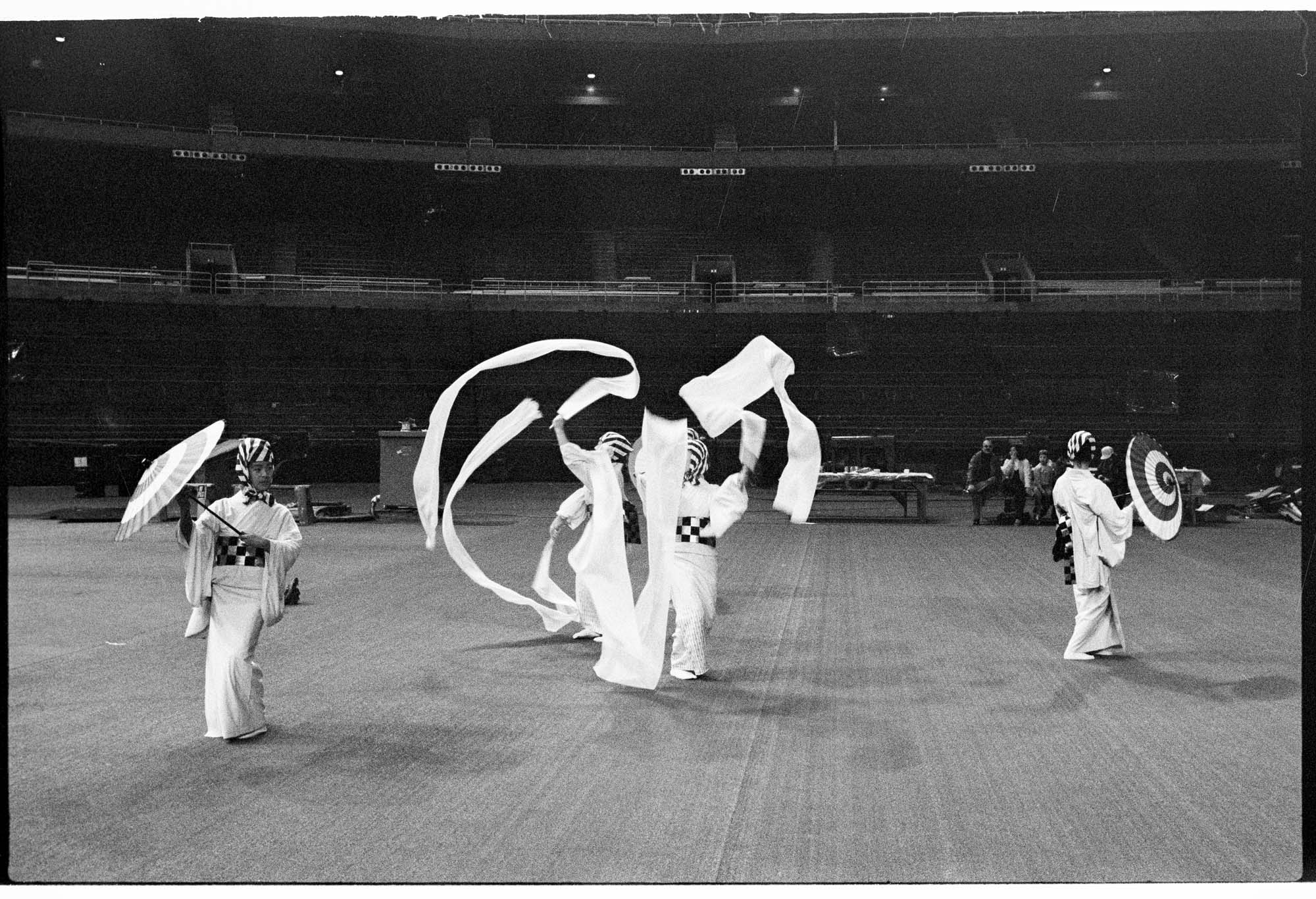 Image of Japanese group Tokiwa-Kai practicing for the opening of the Kingdome, Seattle, March 21, 1976