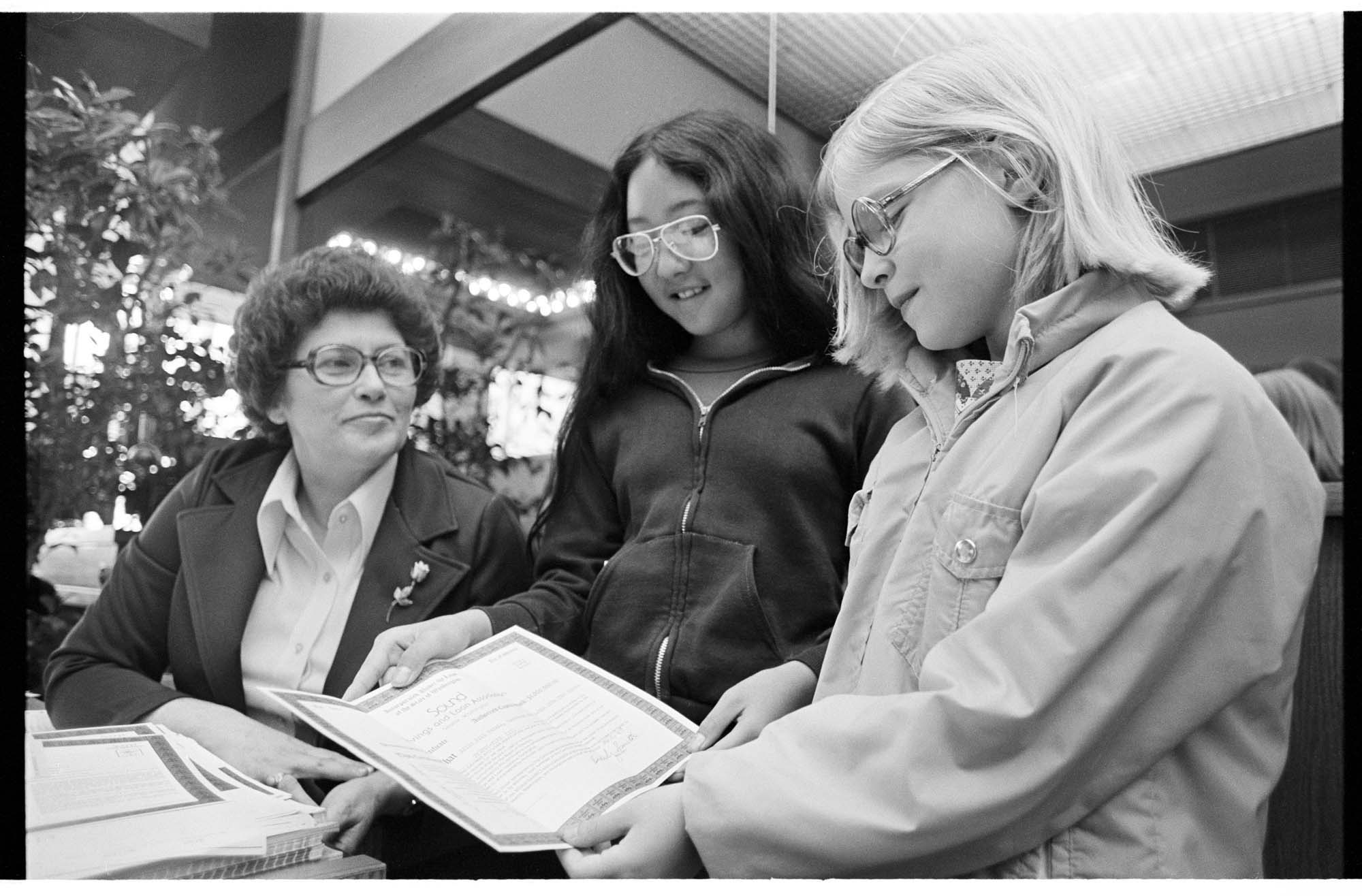 Image of Women at the new Sound Savings and Loan Association, Seattle, May 26, 1977
