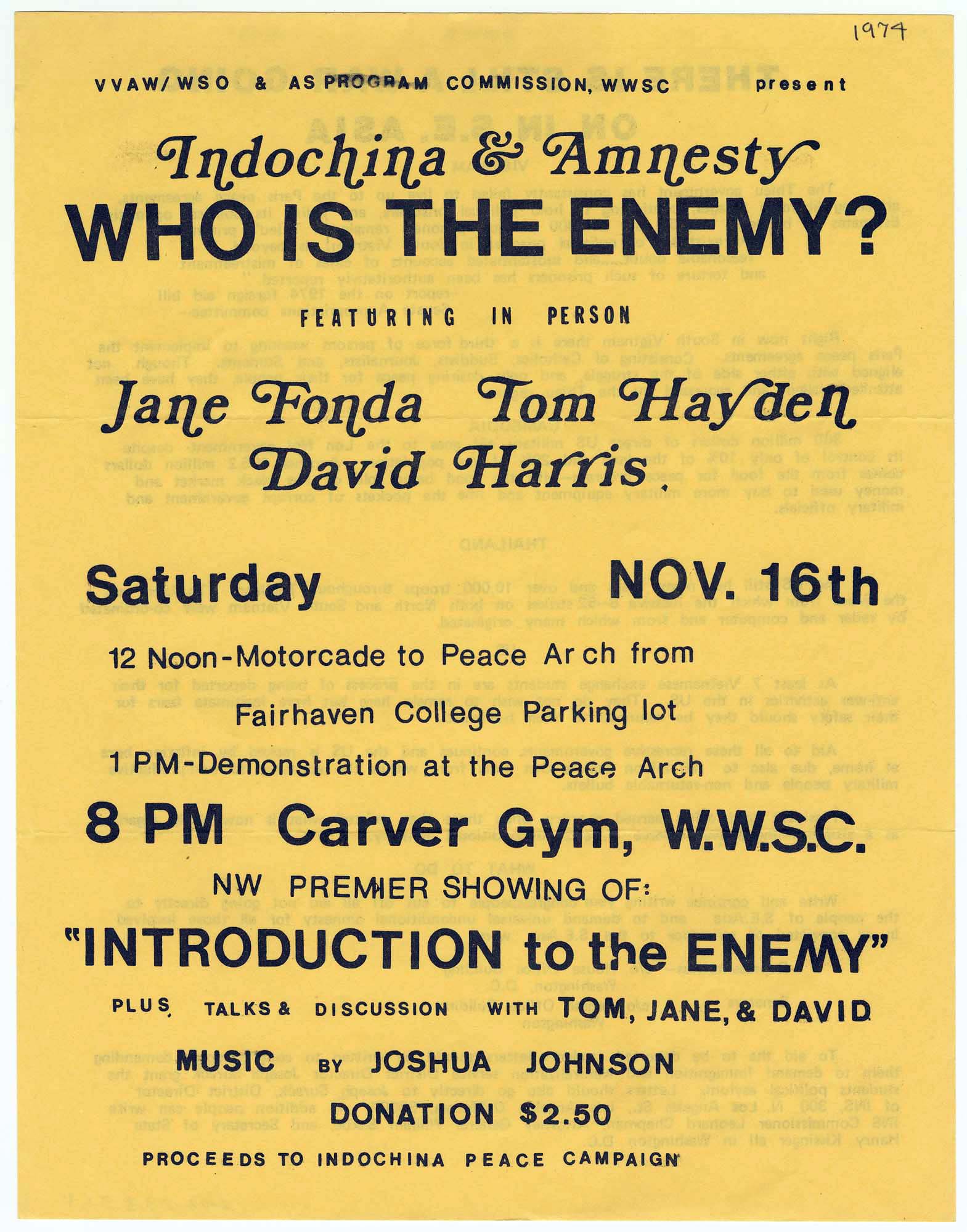 Image of Flier for Indochina and Amnesty: Who Is the Enemy? event, Bellingham, November 16, 1974