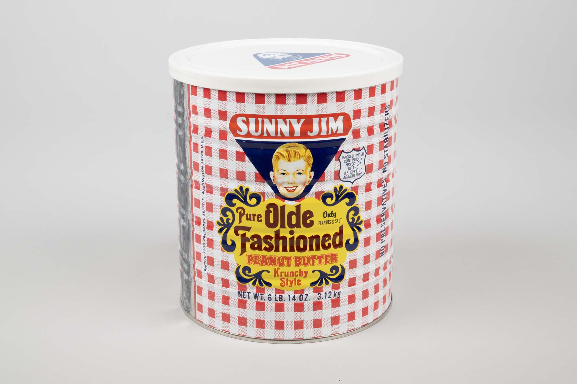 Image of Sunny Jim Pure Olde Fashioned Peanut Butter can, ca. 1950s