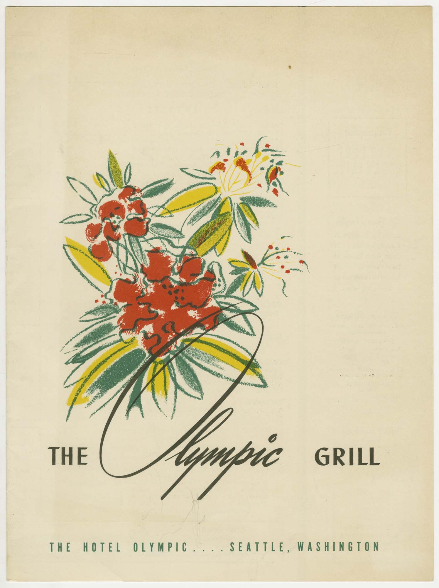 Image of The Olympic Hotel's Olympic Grill menu, 1951