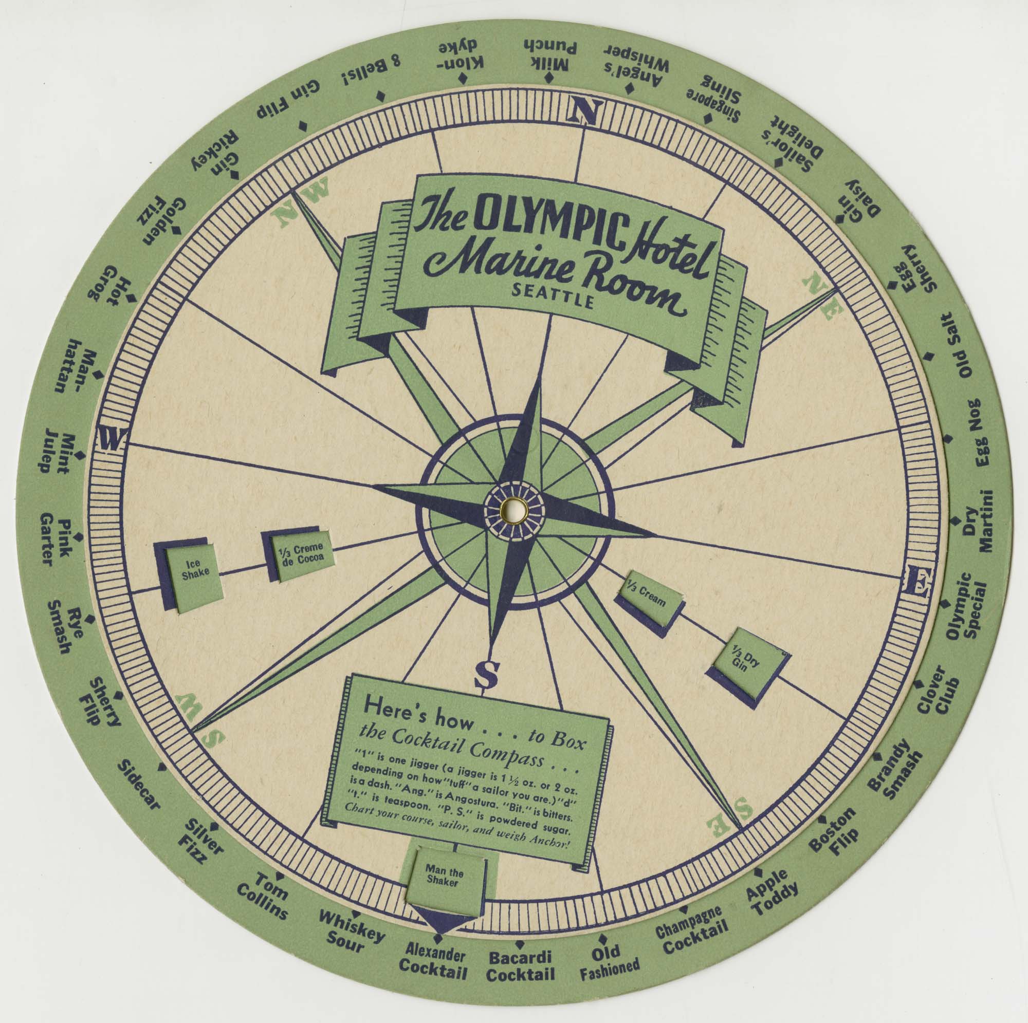 Image of The Olympic Hotel's Marine Room menu, circa 1945