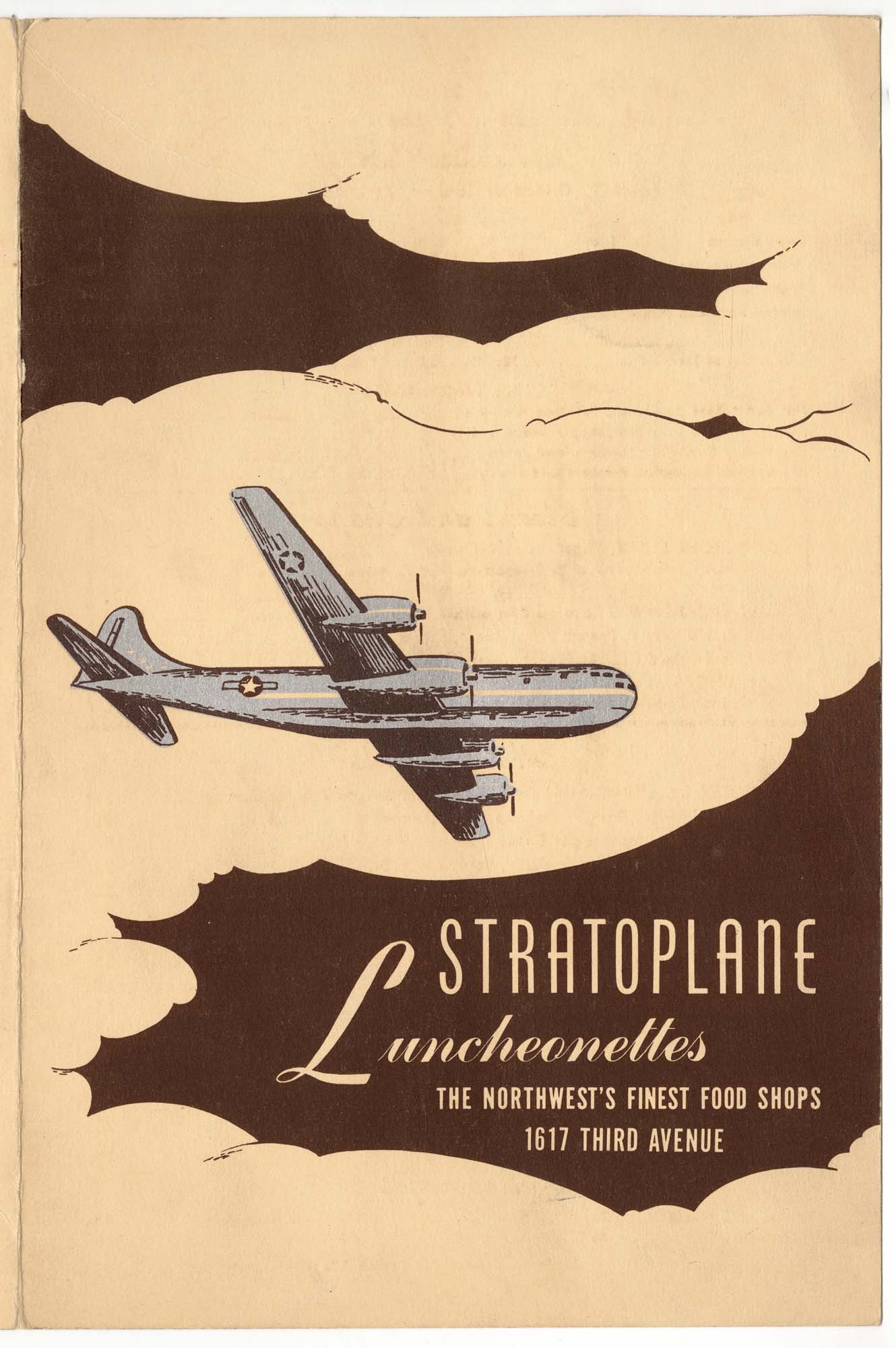 Image of Stratoplane Luncheonettes menu, 1943
