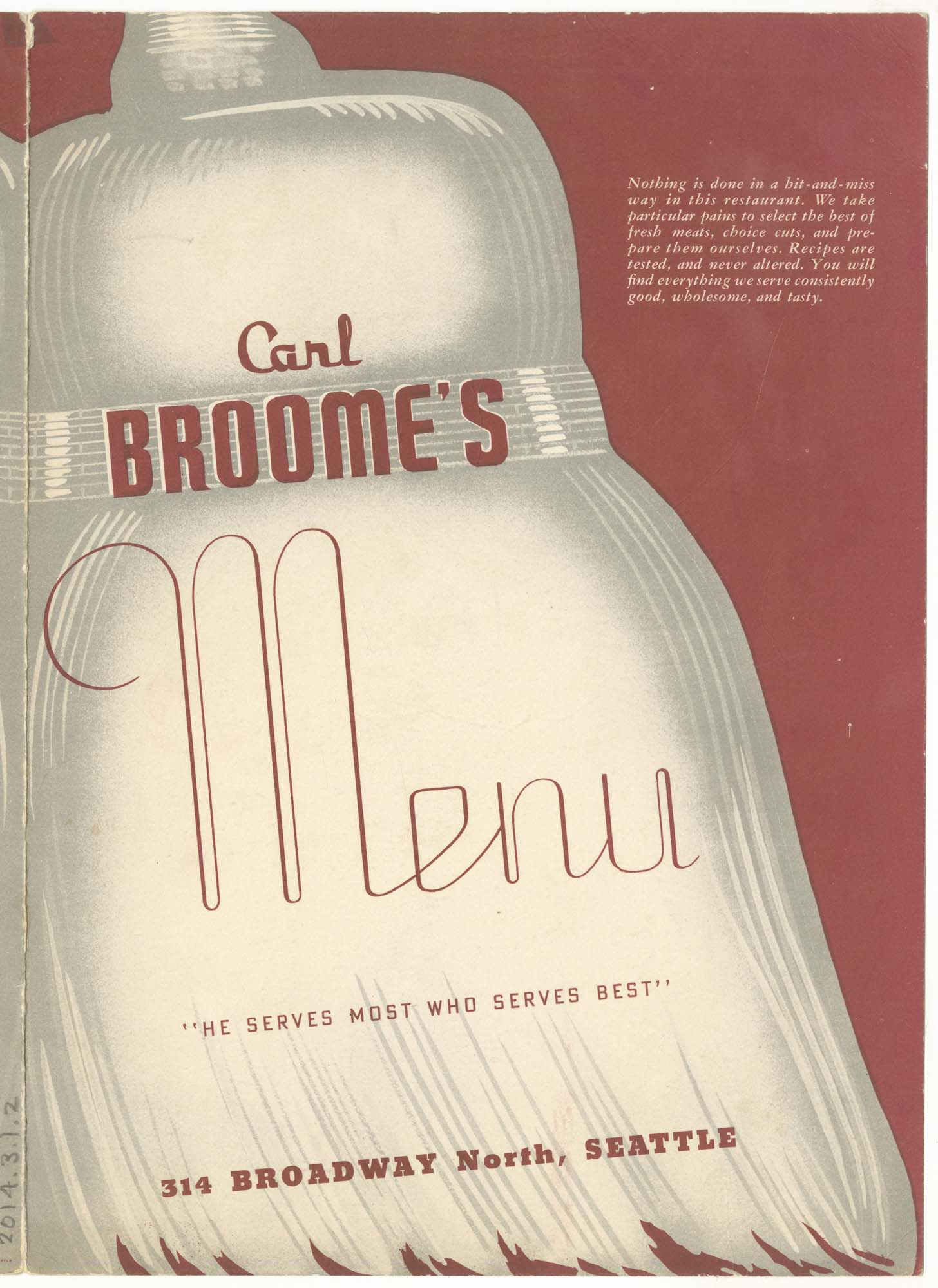 Image of Carl Broome's menu, circa 1955