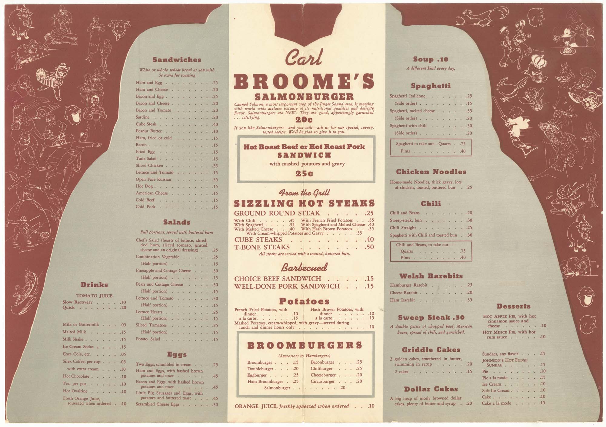 Image of Carl Broome's menu, circa 1955