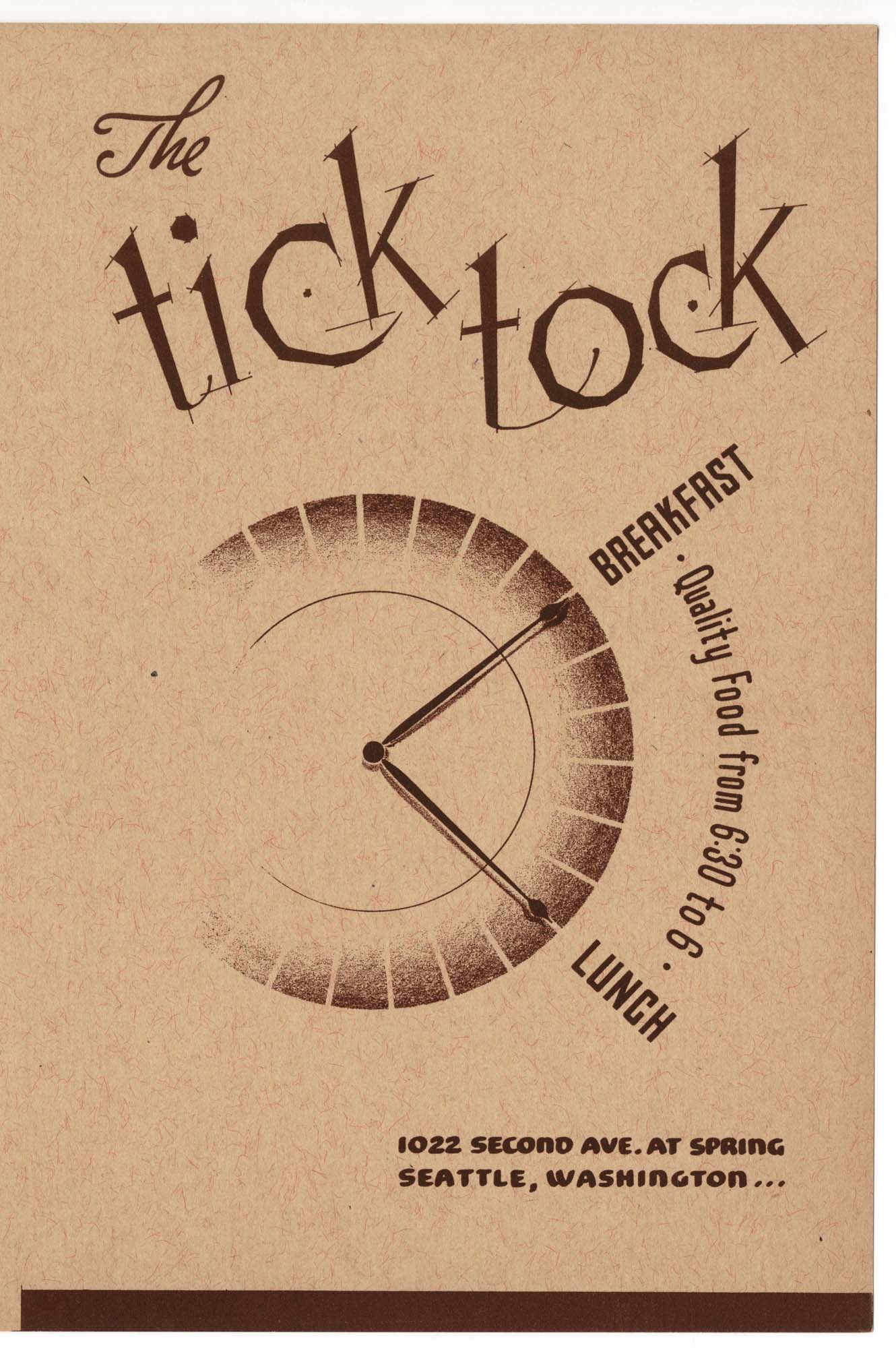 Image of The Tick Tock menu, circa 1942