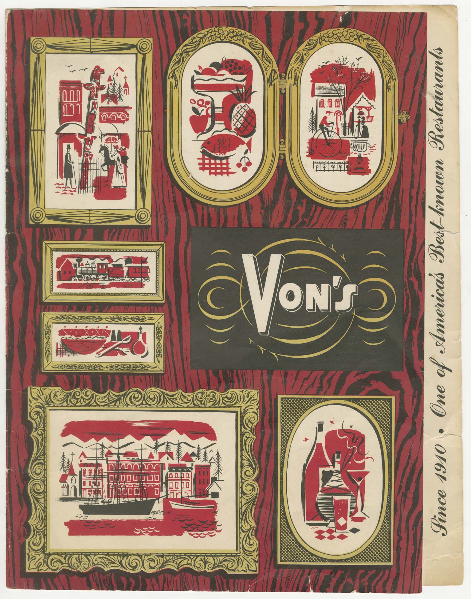 Image of Von's Cafe menu, August 21, 1956