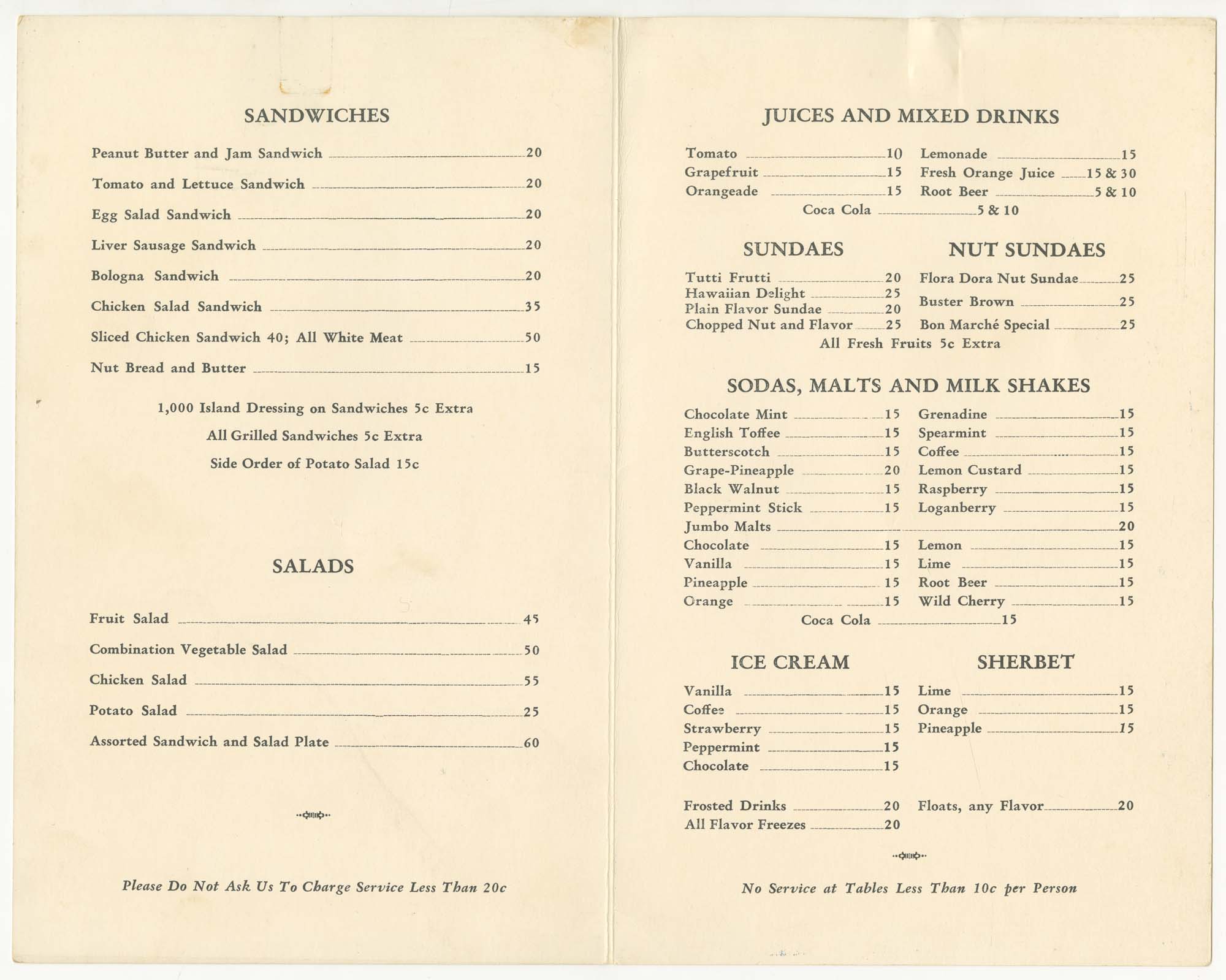 Image of The Bon Marché Soda Grill menu, June 29, 1944